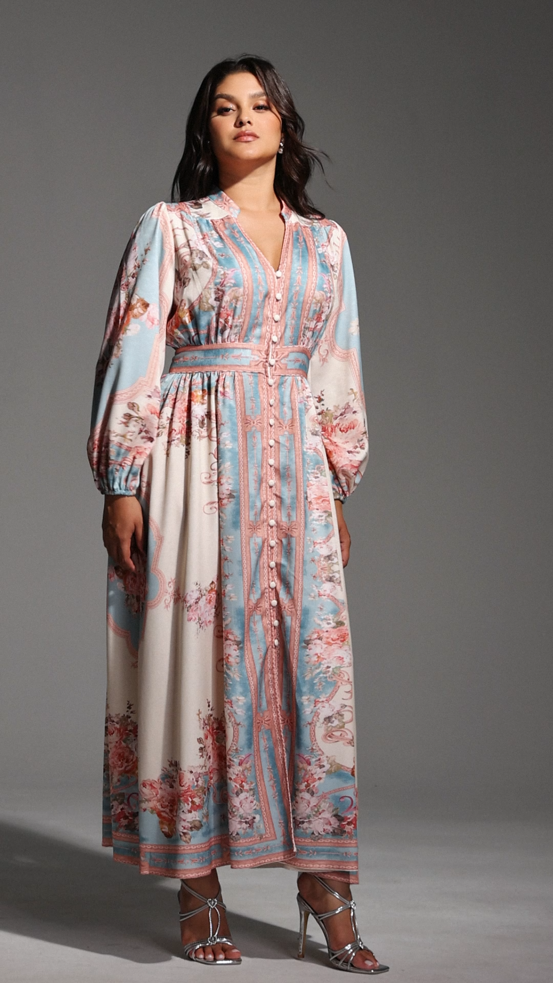 Dorte Long Sleeve Floral Printed Maxi Dress