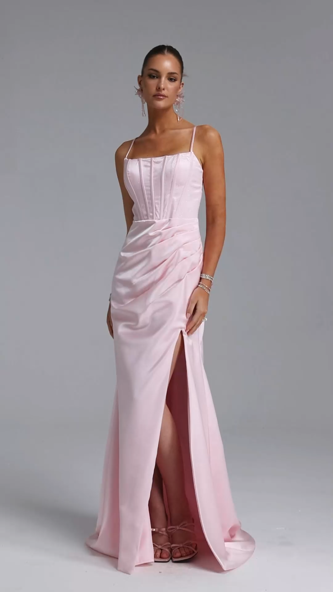 Eseniya Elegant Contour Corset Sequin Satin Slit Maxi Dress