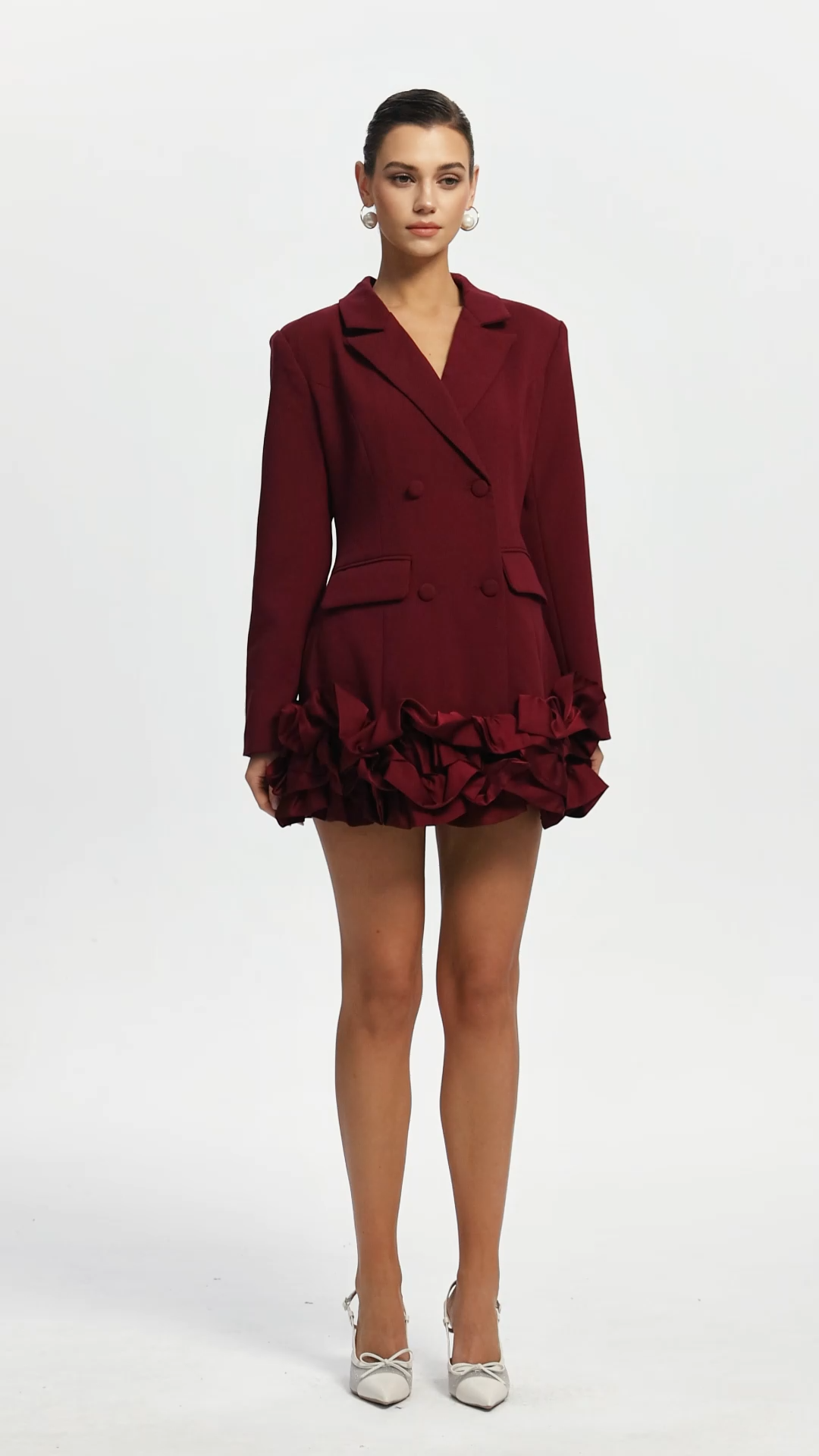 Leonie Elegant Tailored Long Sleeve Woven Red Mini Dress