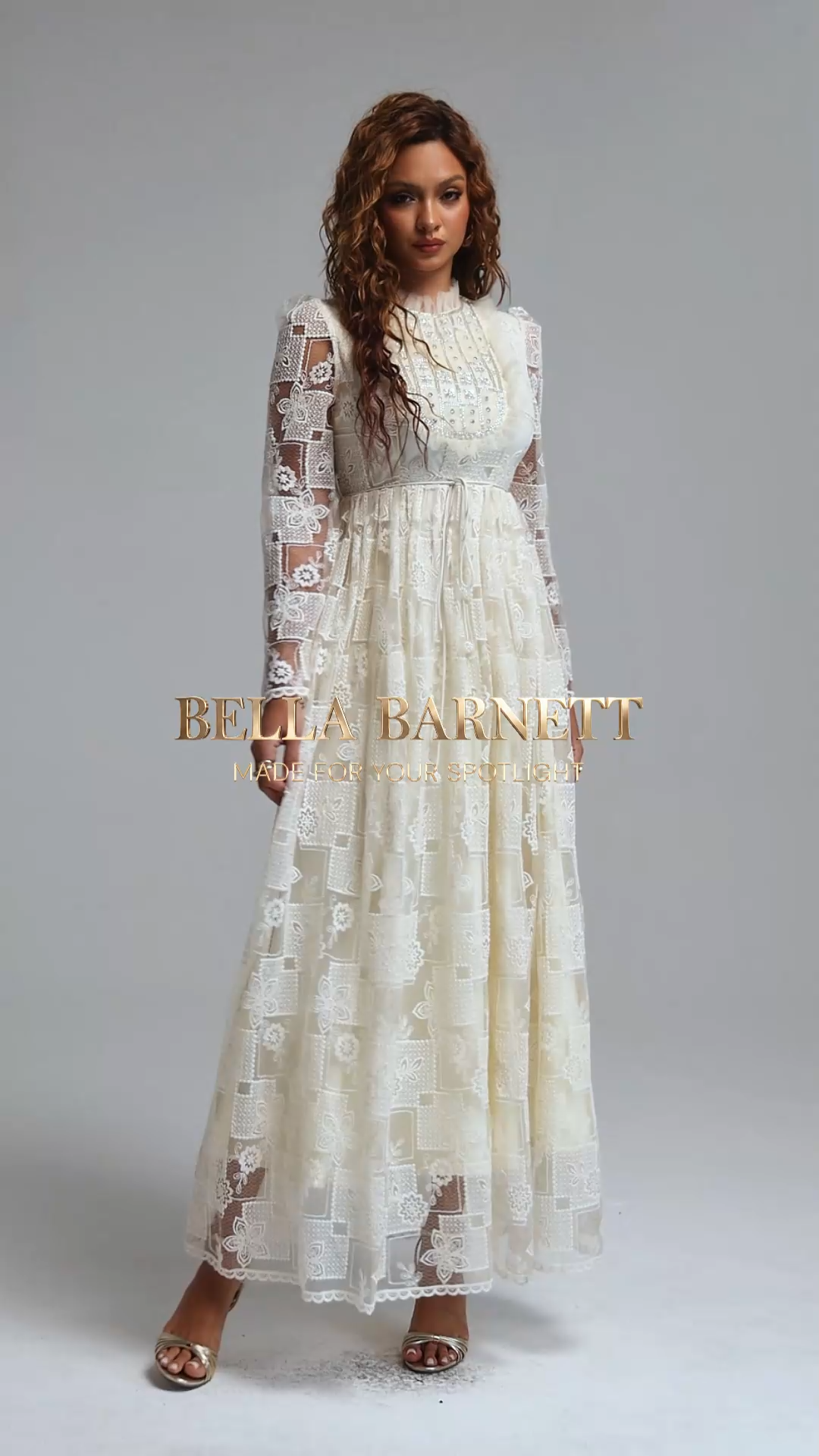 Taffy Romantic Flowy Long Sleeve Sequin Spliced Lace Maxi Dress
