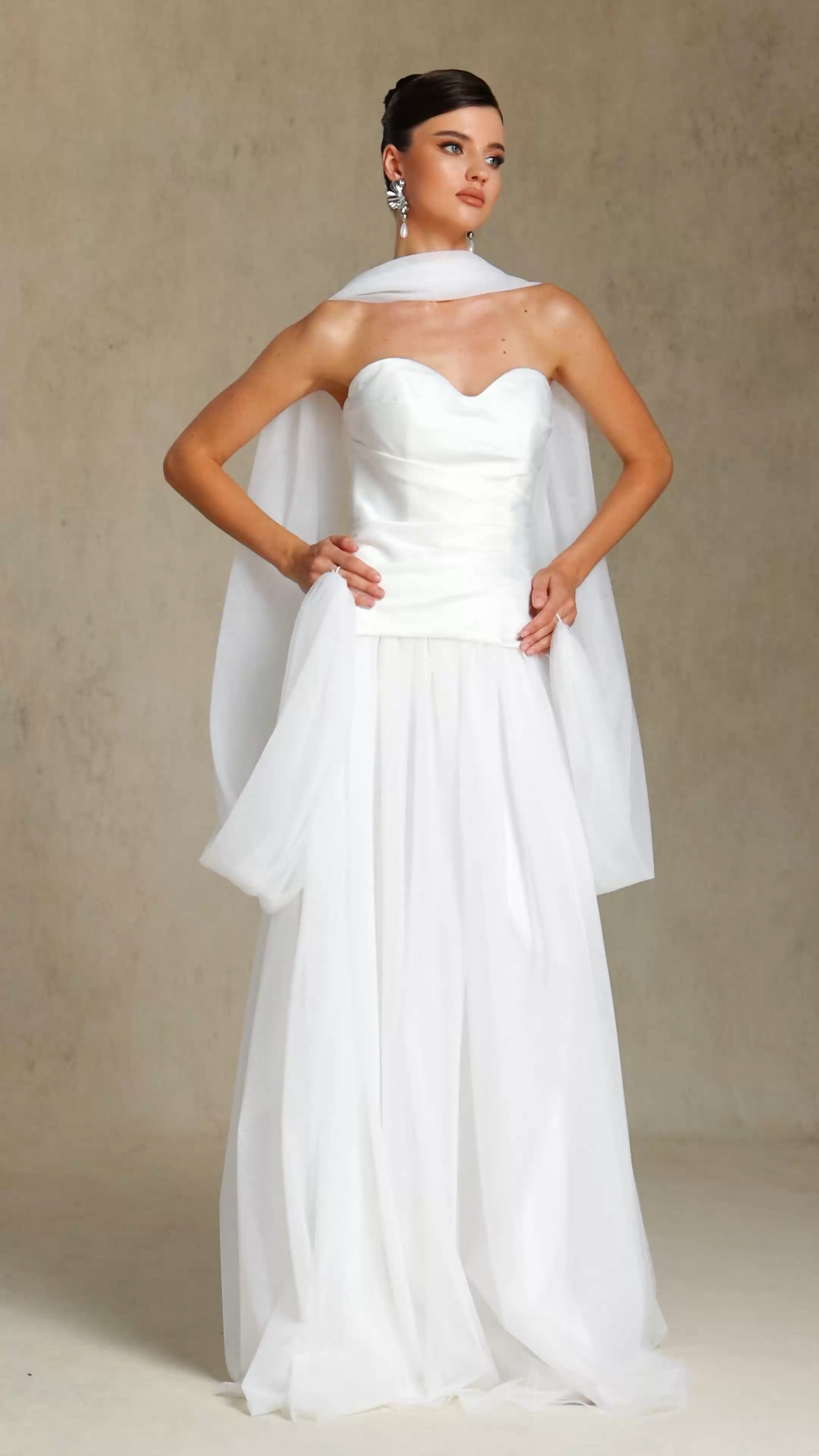 strapless chiffon two-piece long wedding dress