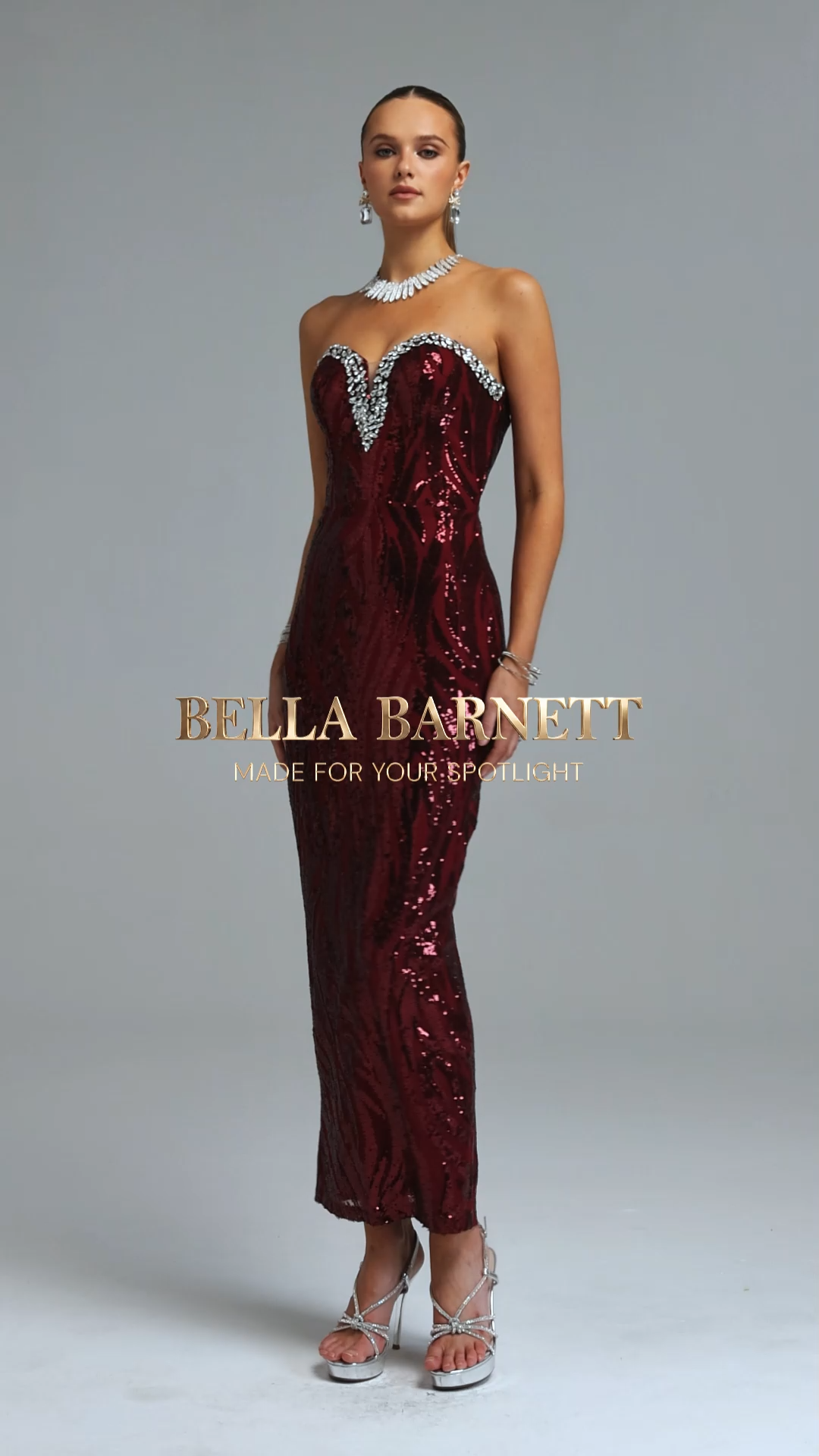 Lila Exquisite Cinched Waist Sweet Heart Neck Rhinestone Sequin Floral Maxi Dress