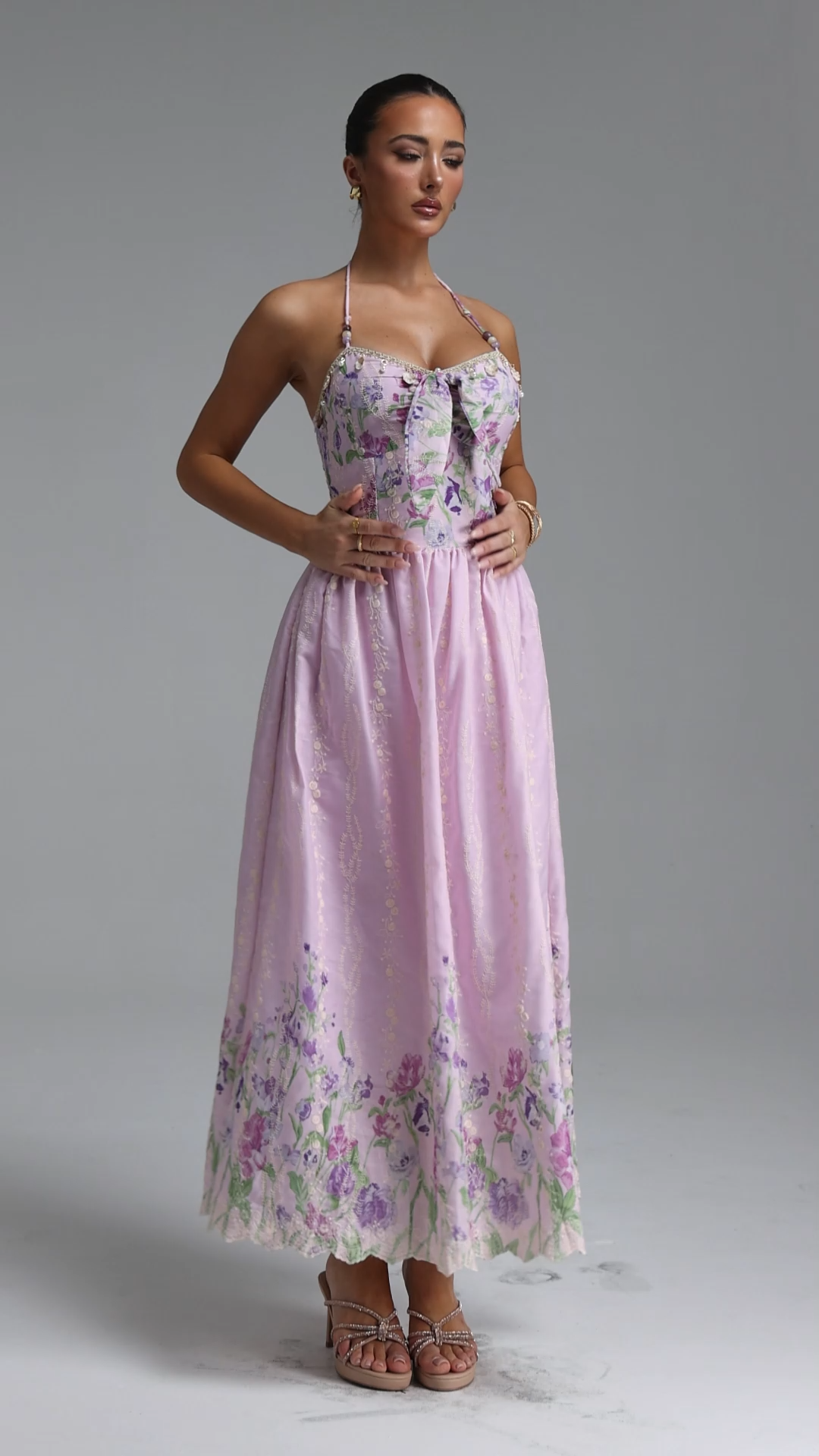 Emory Resort Flowy Spaghetti Strap Bow Floral Print Woven Maxi Dress