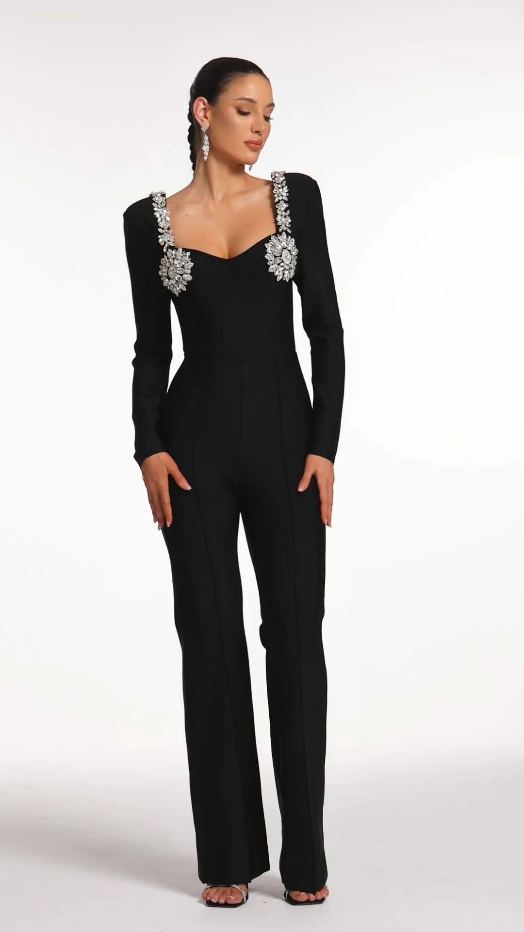 Liaco Sweetheart Neck Rhinestone Bandage Jumpsuit