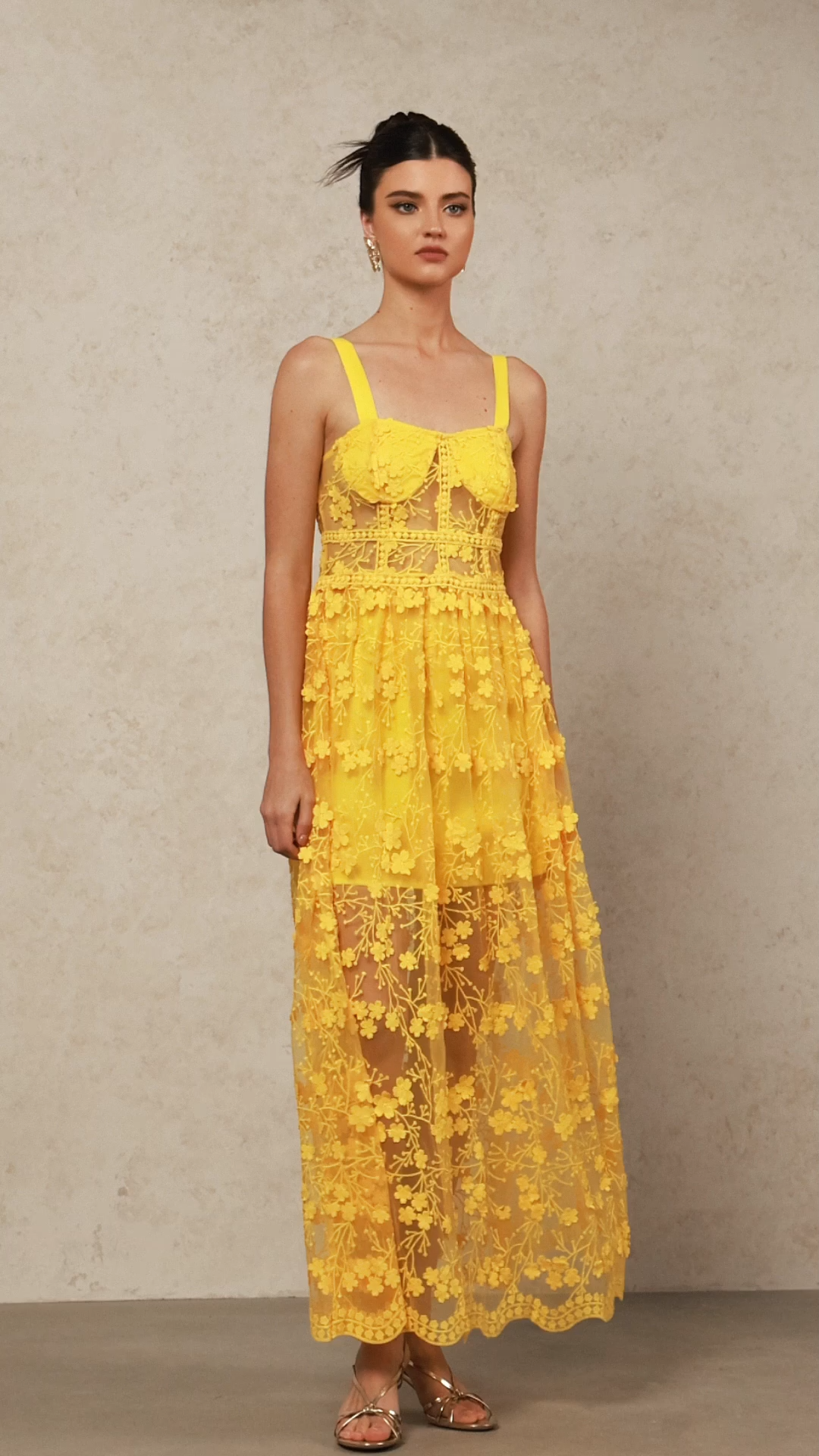 Molia Sleeveless Lace Flowers Embroidery Maxi Dress