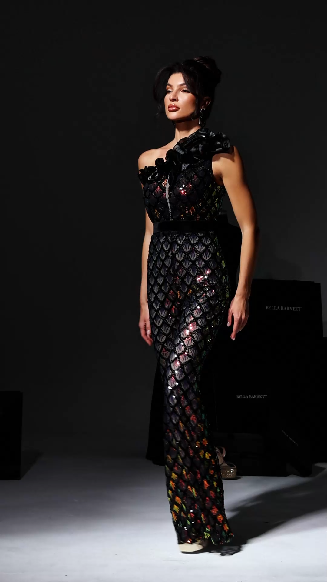 Ive One Shoulder Sleeveless Flowers Sequin Maxi Jumpsuit