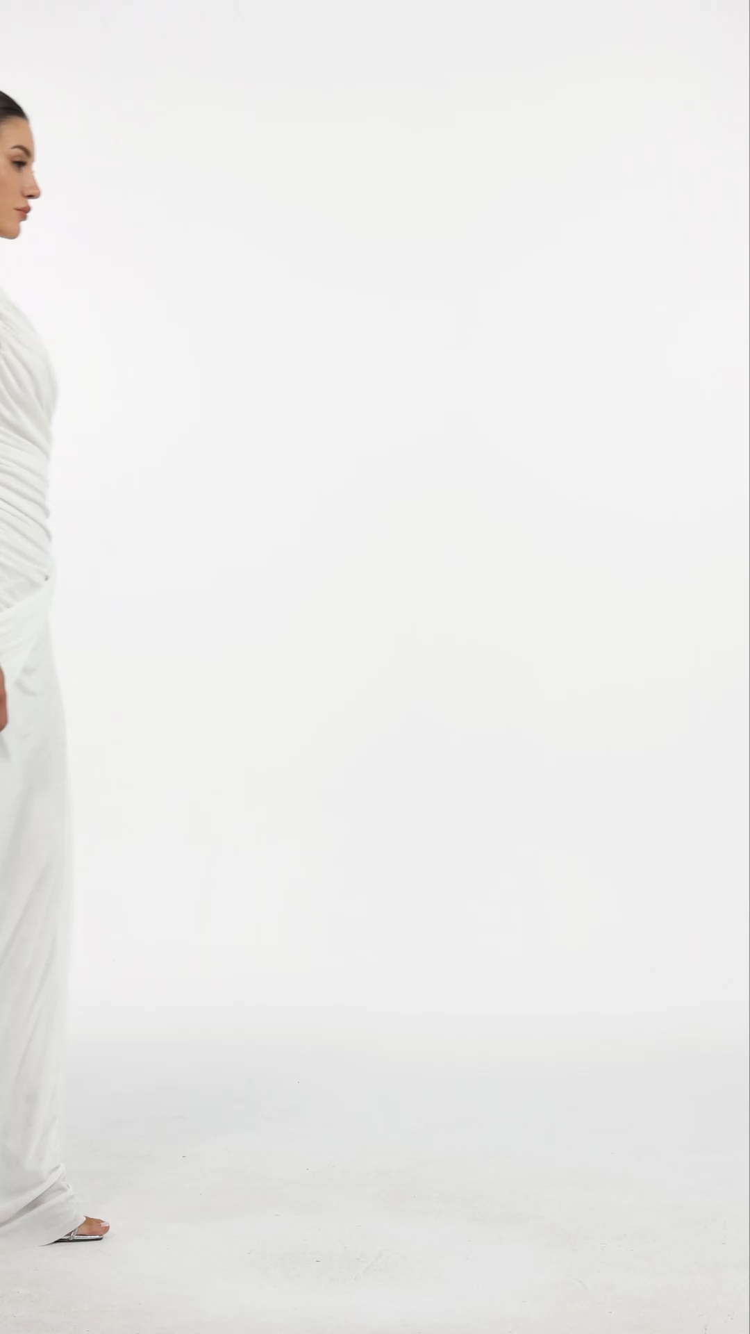 Yahir Elegant Contour Sleeveless Ruched Knit White Maxi Dress