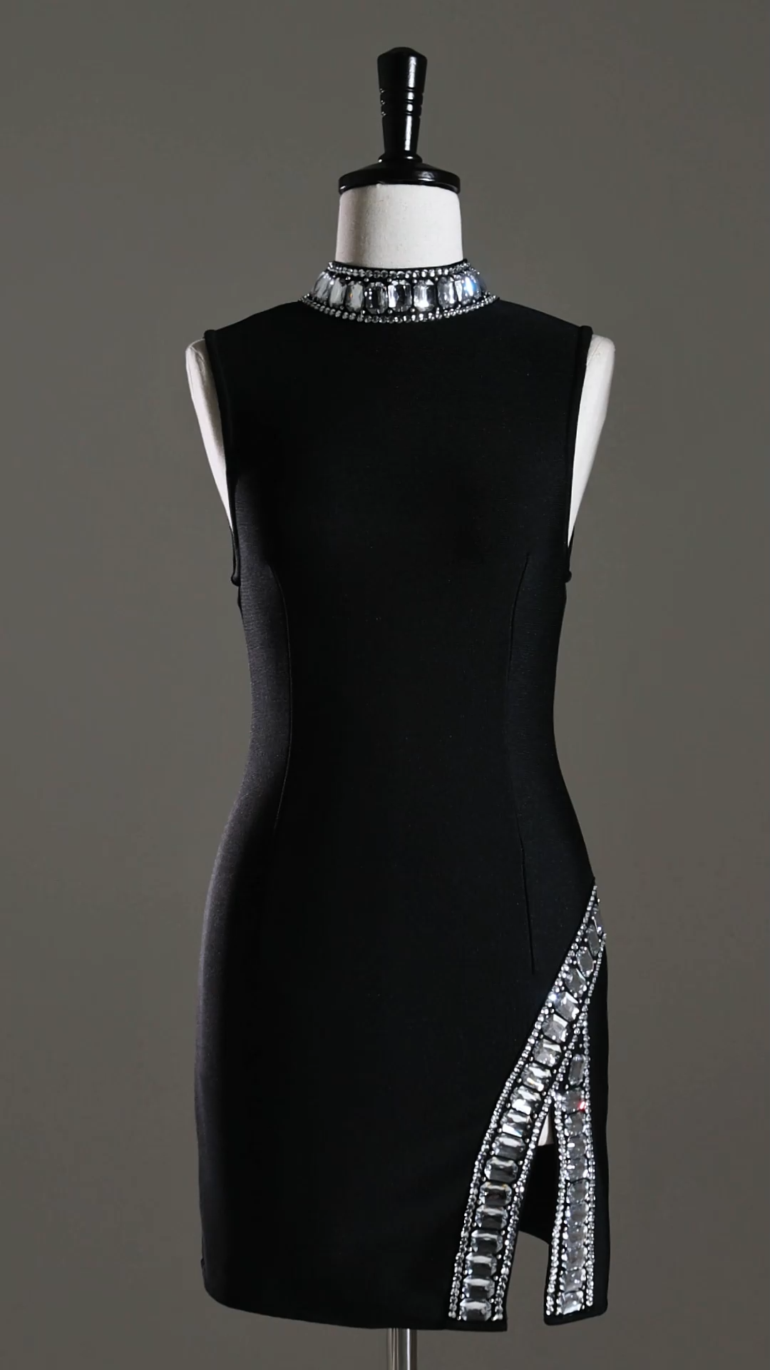 Kianala Bandage  Sleeveless High Neck Diamond Slit Mini Dress