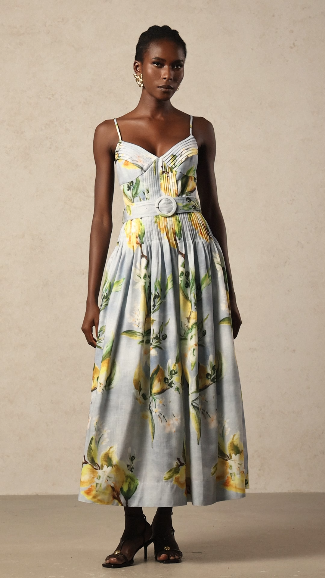 Fritia Halter Printed Folds Maxi Dress