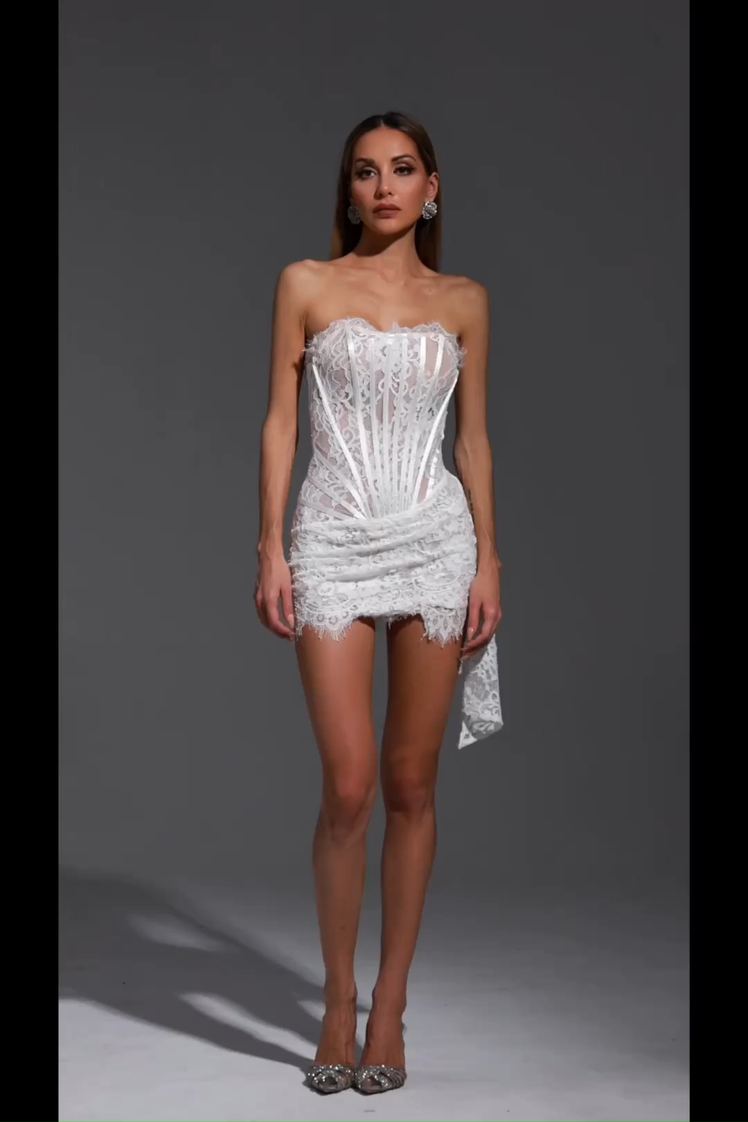 Rosel Asymmetric Lace Mini Dress - White