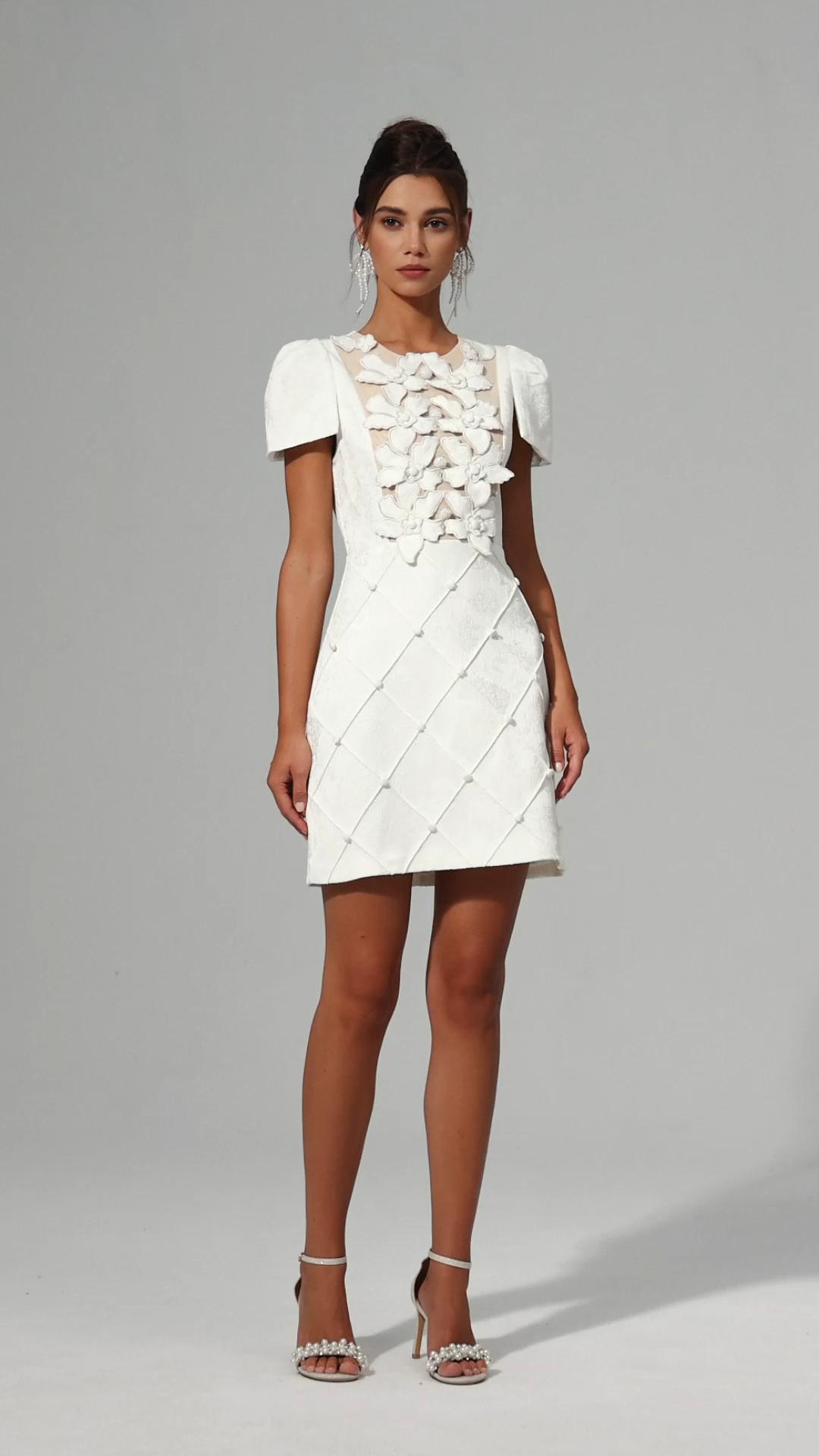 Lesa Round Neck Short Sleeve Diamond Mini Dress