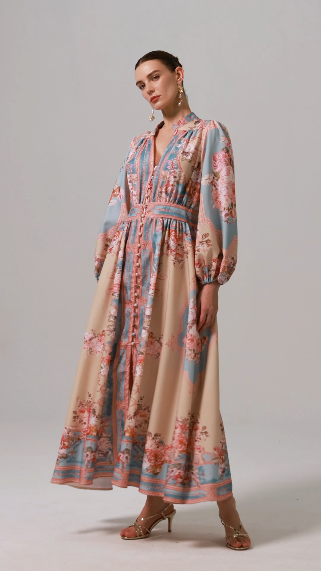 Dorte Long Sleeve Floral Printed Maxi Dress