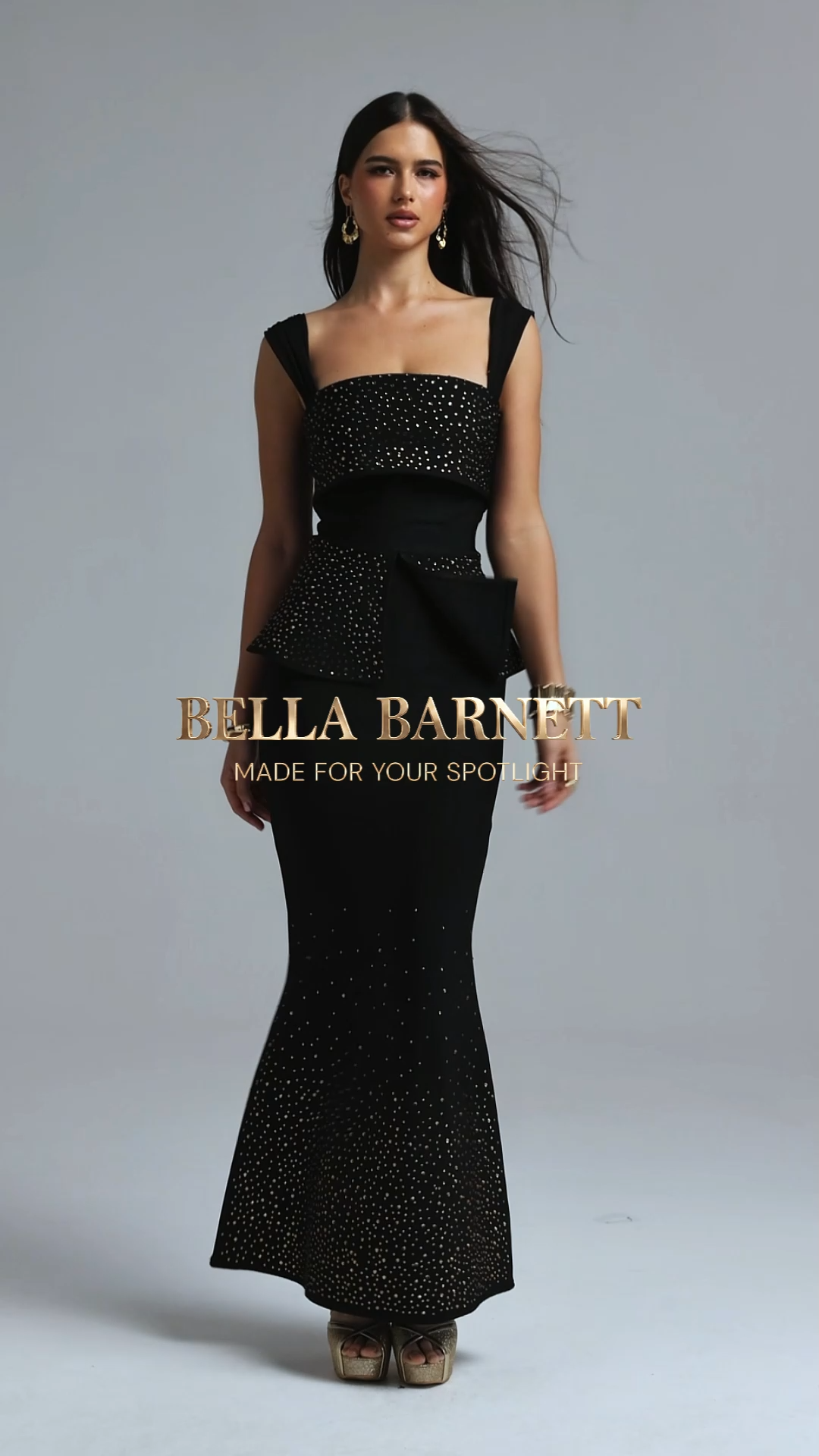 Rury Elegant Square Neck Rhinestone Mermaid Bandage Maxi Dress