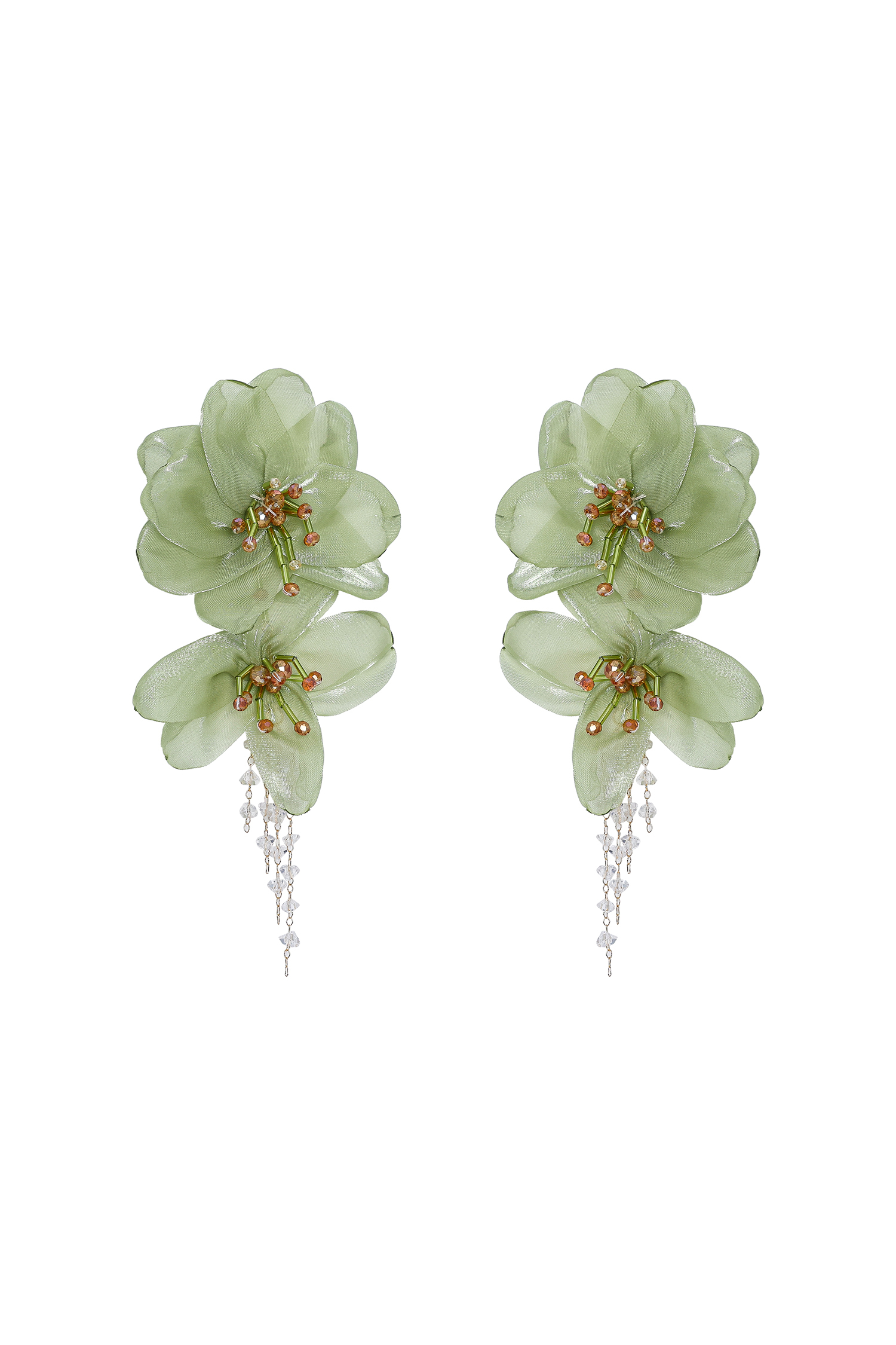 Lalie Fabric Flower Crystal Tassel Earrings