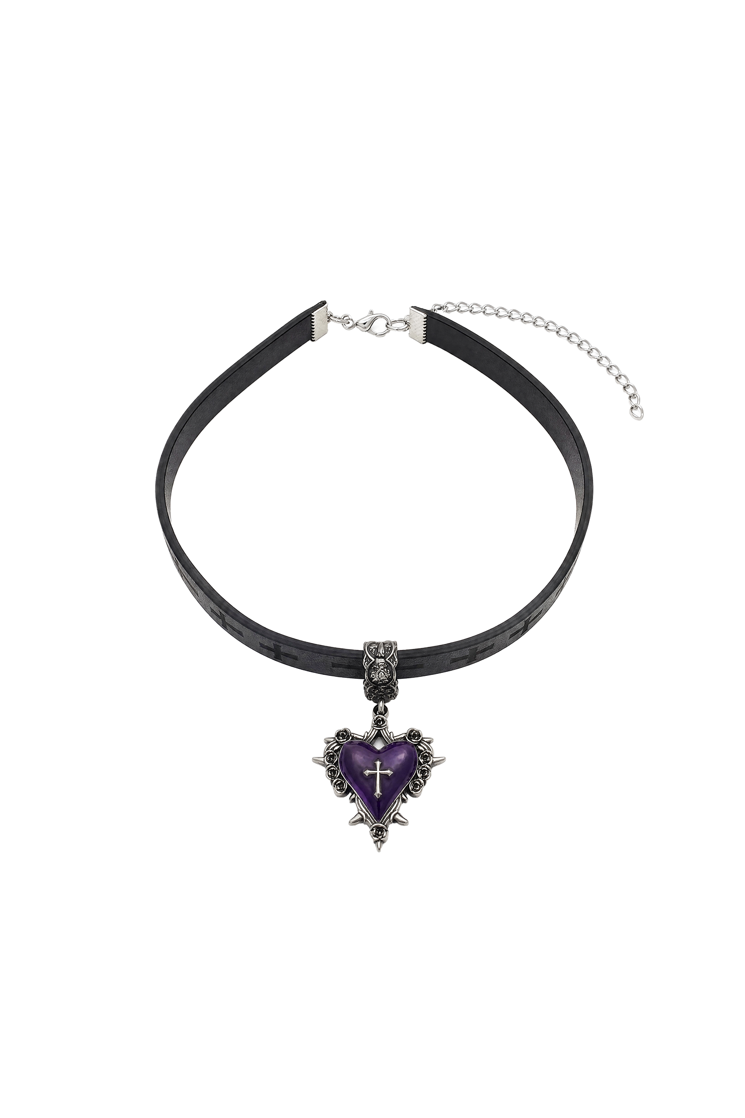 Xuliy Gothic Heart Cross Faux Leather Choker
