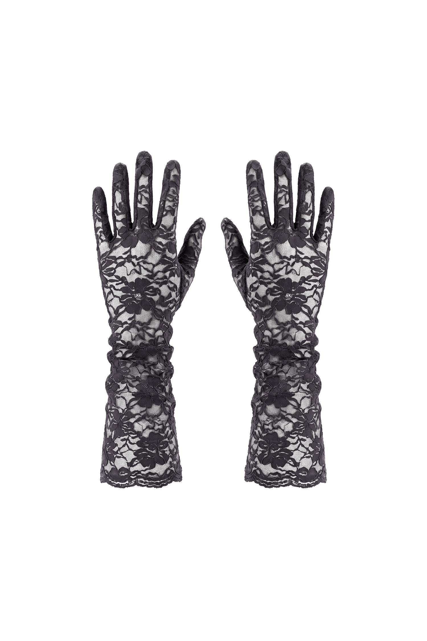 Gaia Romantic Floral Lace Black Gloves