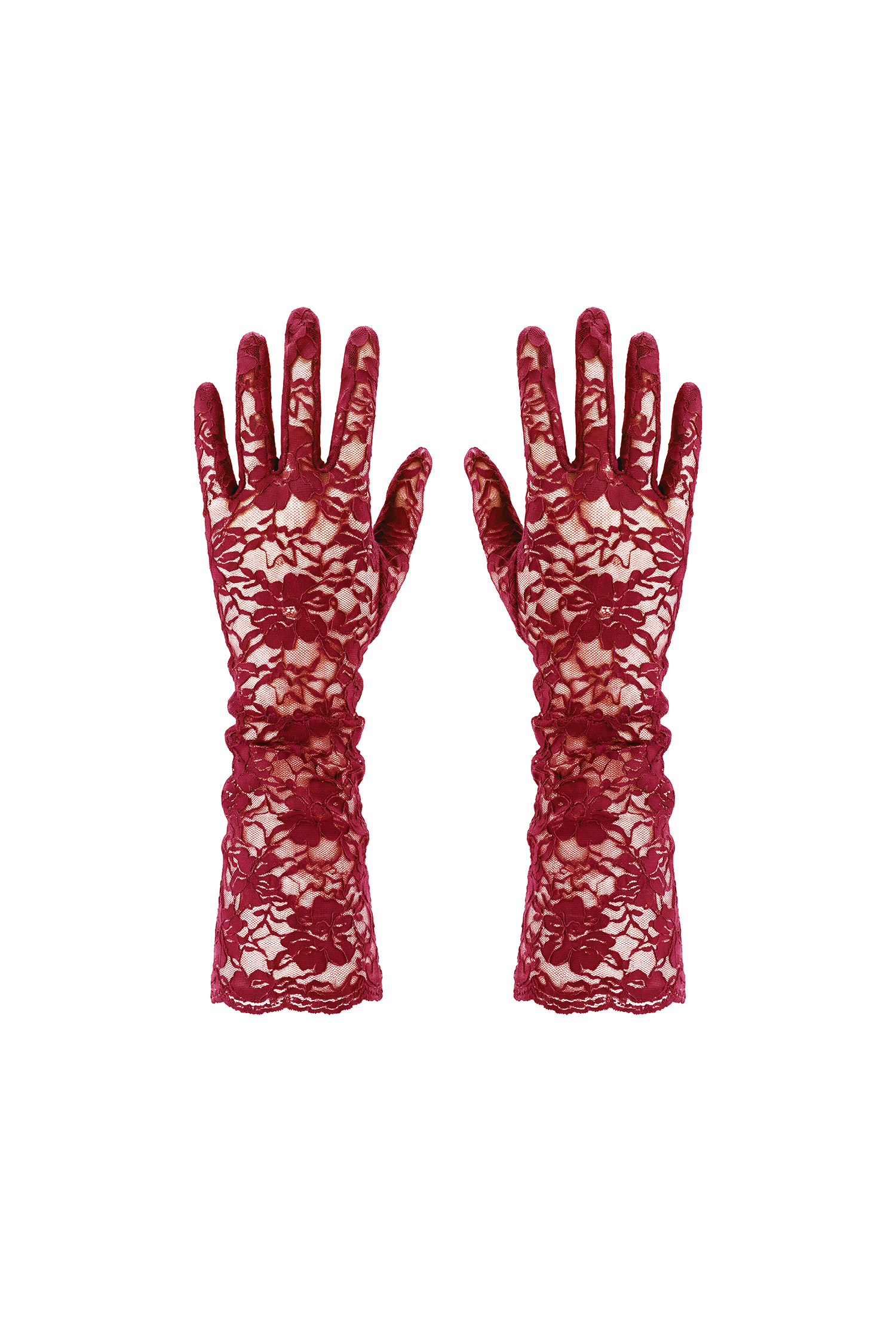 Gaia Romantic Floral Lace Red Gloves