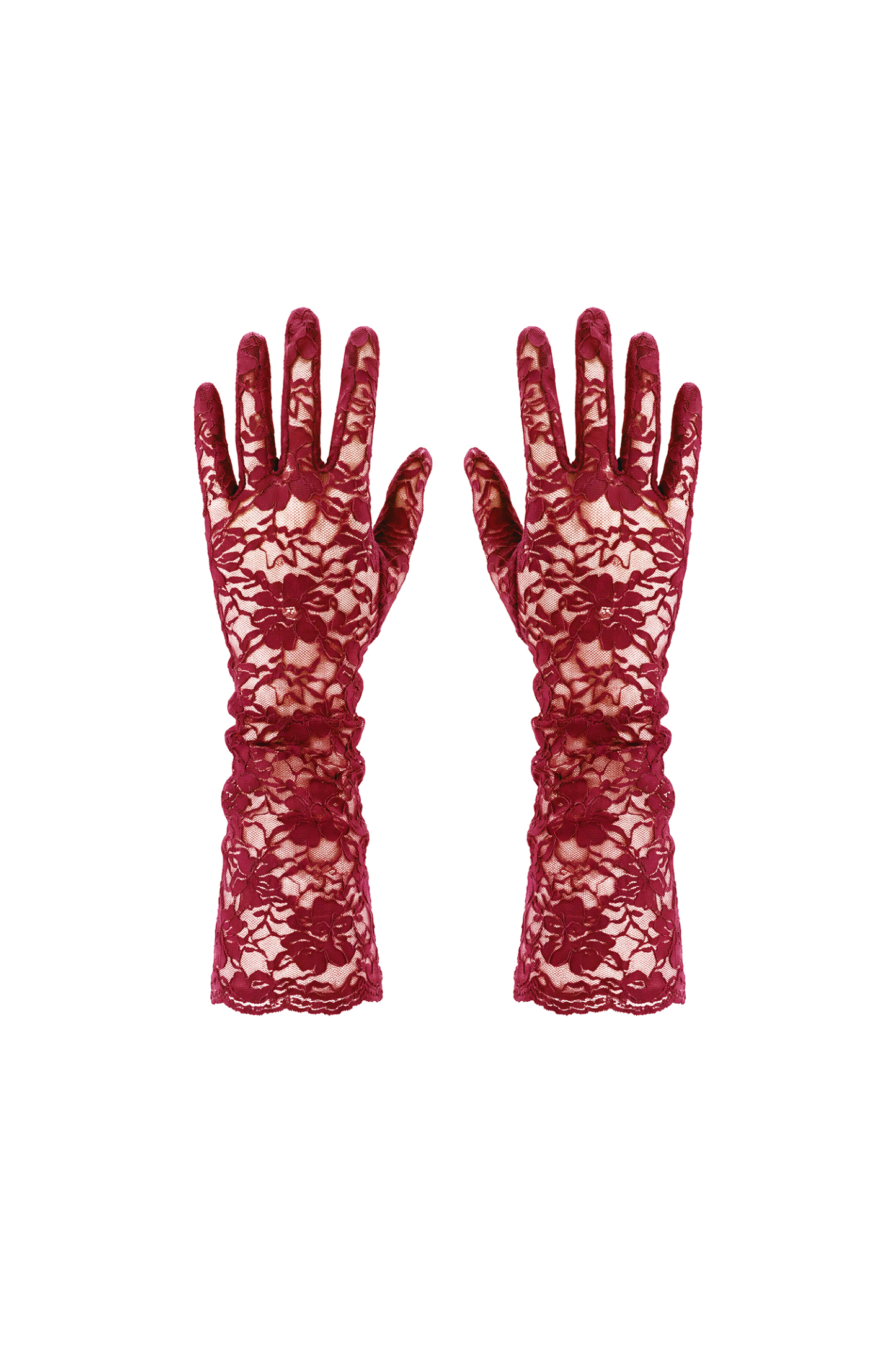 Gaia Romantic Floral Lace Red Gloves