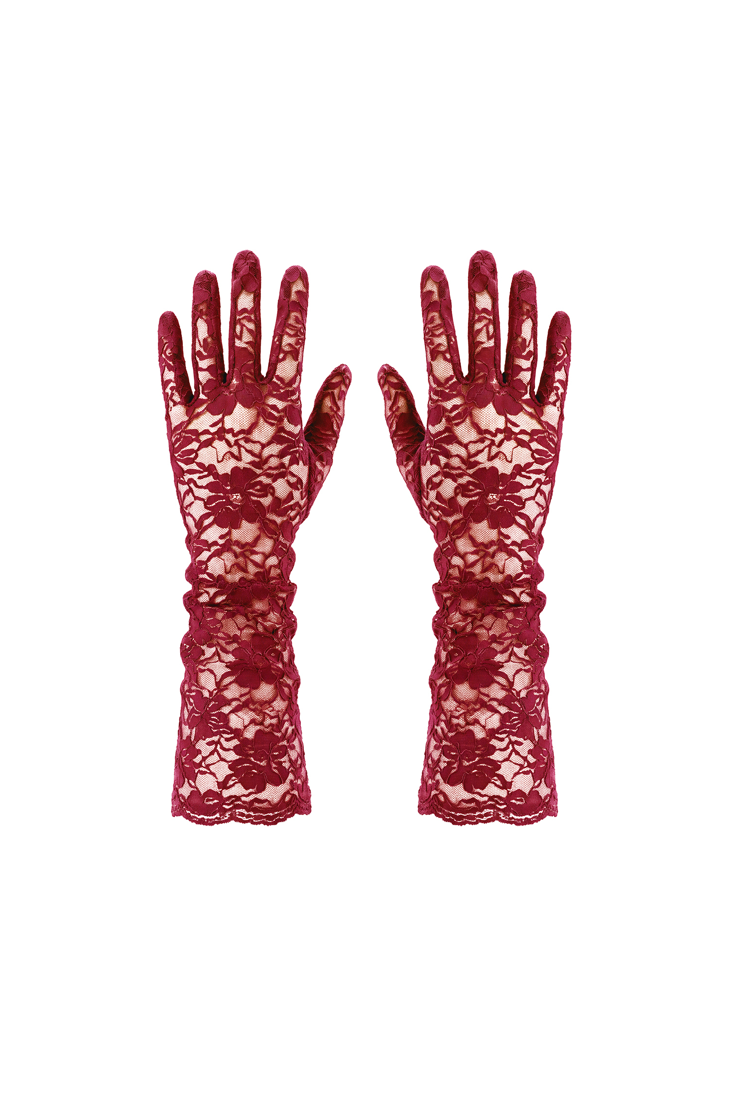 Gaia Romantic Floral Lace Red Gloves