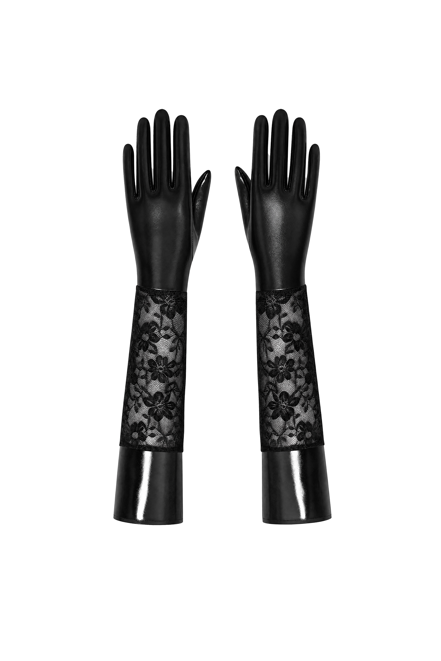 Harena Gothic Faux Leather Floral Lace Long Gloves