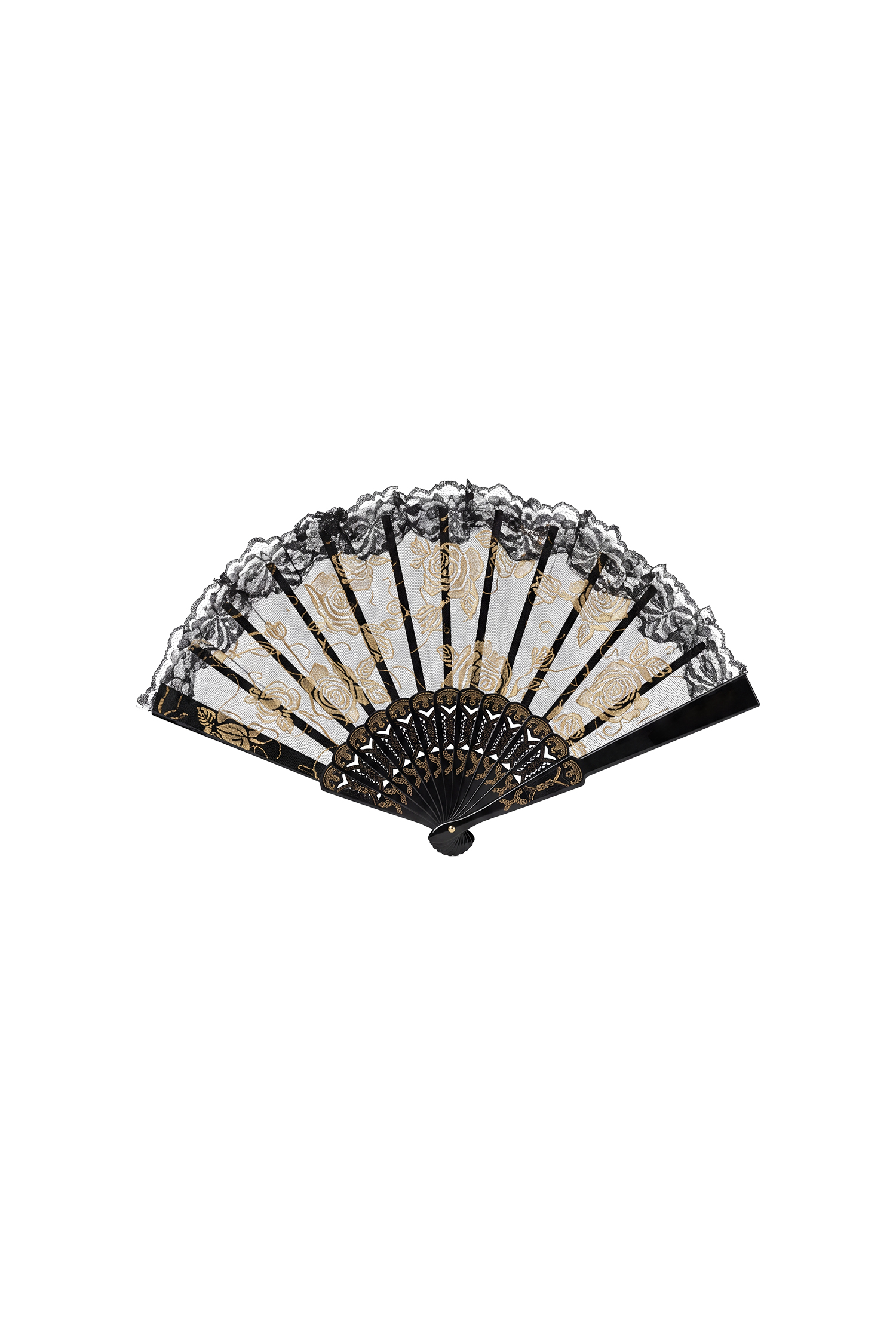 Jinx Dark Lace White Rose Printed Folding Fan