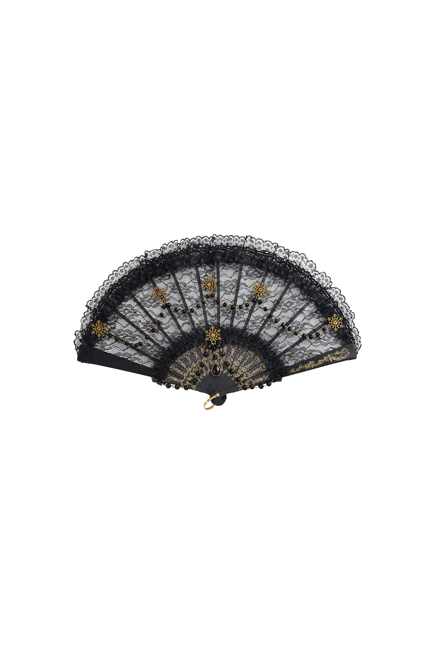 Yogi Gothic Lace Ruffled Pearl Tassel Folding Hand Fan