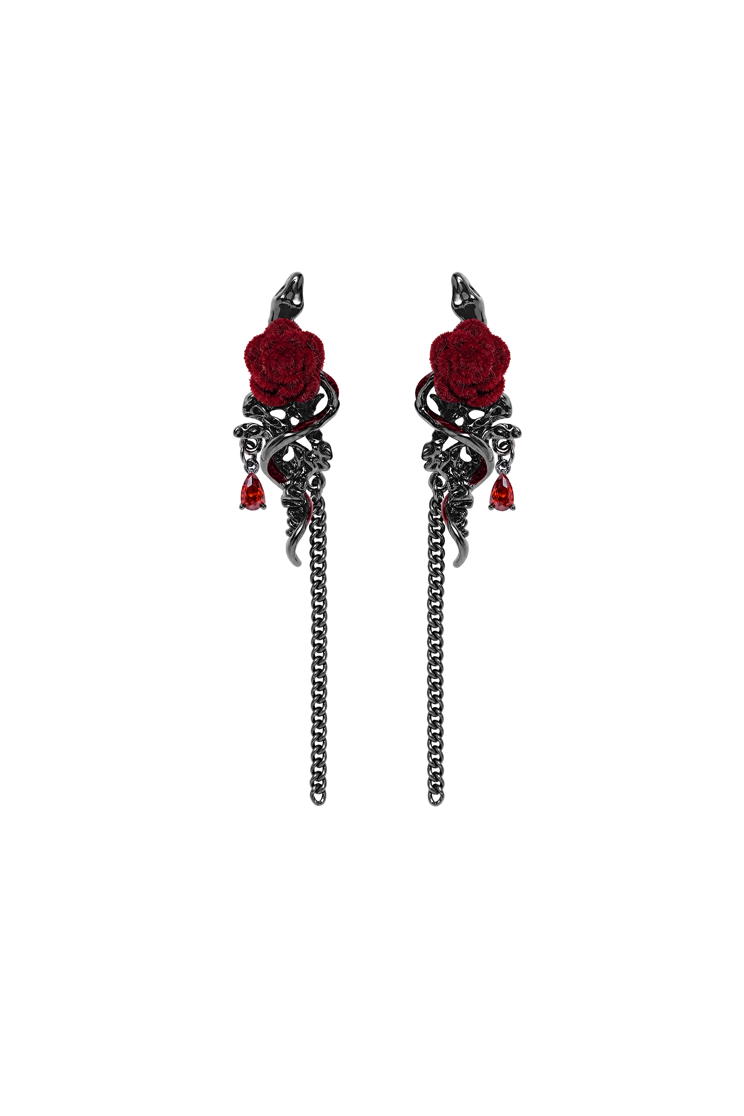 Xakia Gothic Snake Red Rose Chain Tassel Earrings