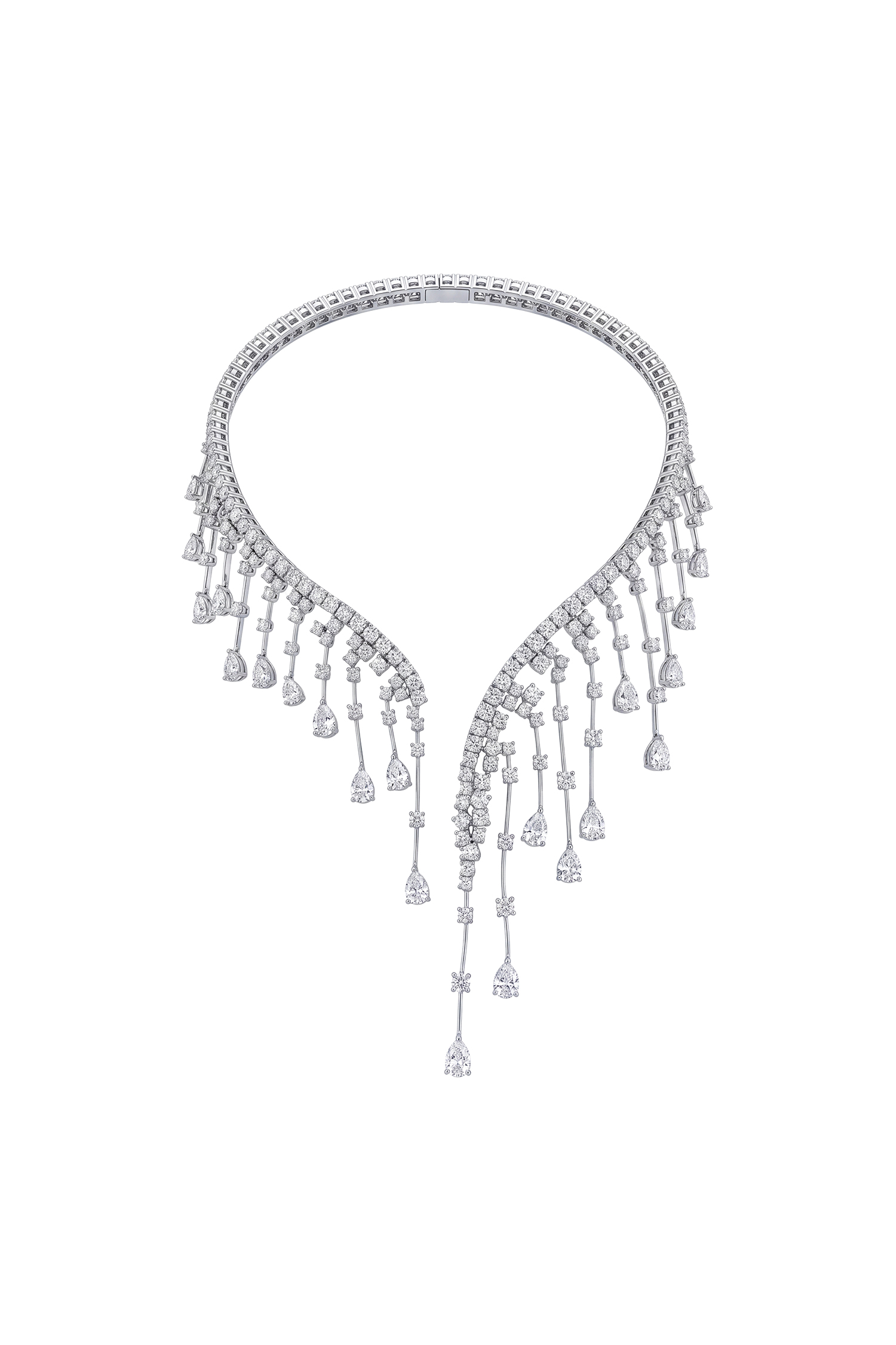 Rueny Luxury V Shape Multi Layer Crystal Drop Rhinestone Tassel Necklace