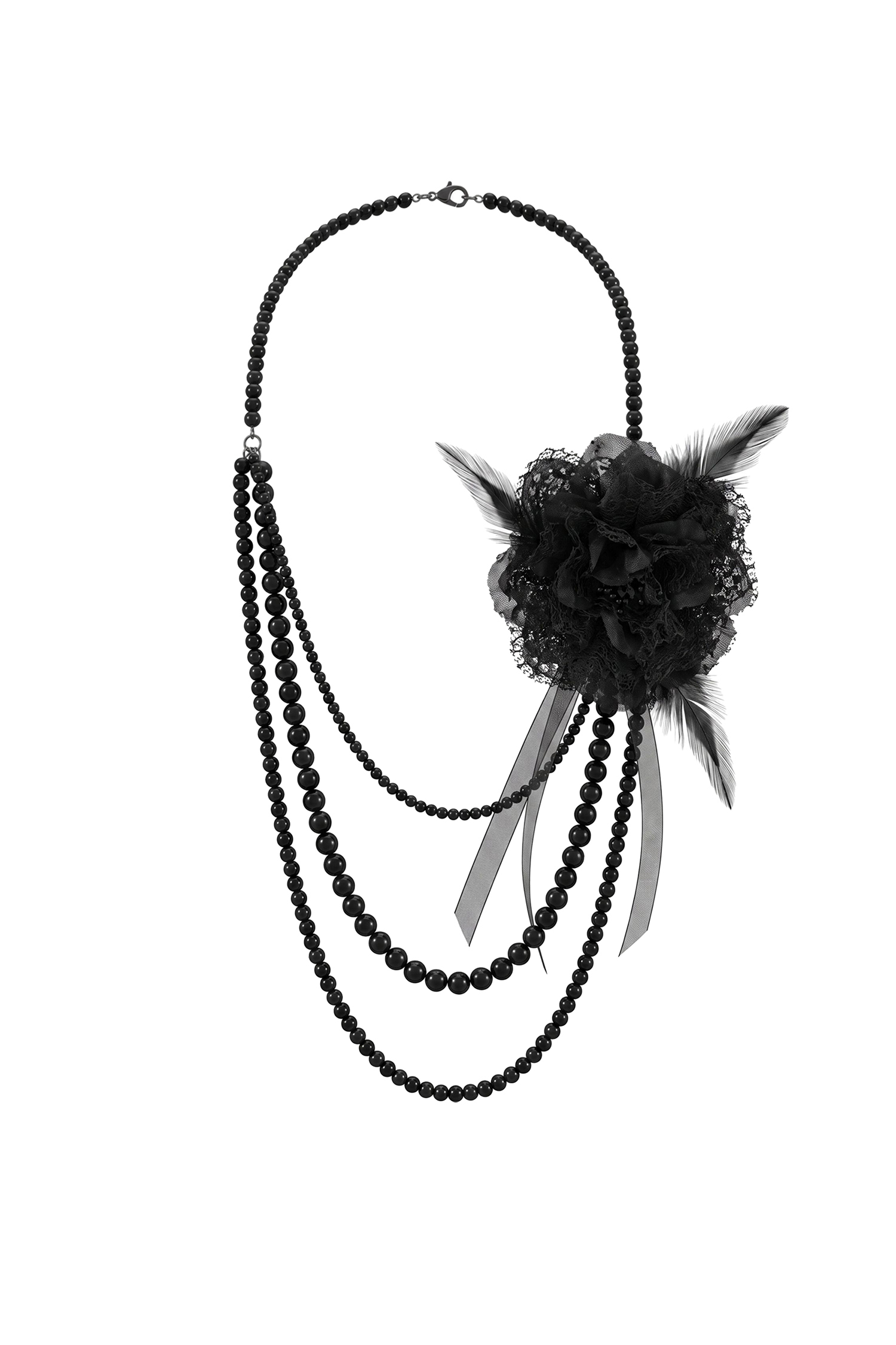 Sila Romantic Floral Feather Tulle Multi Layer Necklace