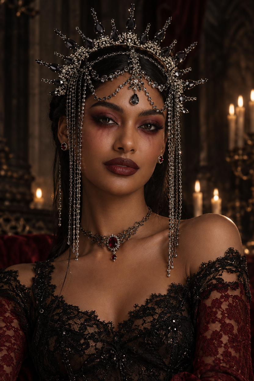 Peggie Gothic Spiked Halo Crown Tassel Headpiece