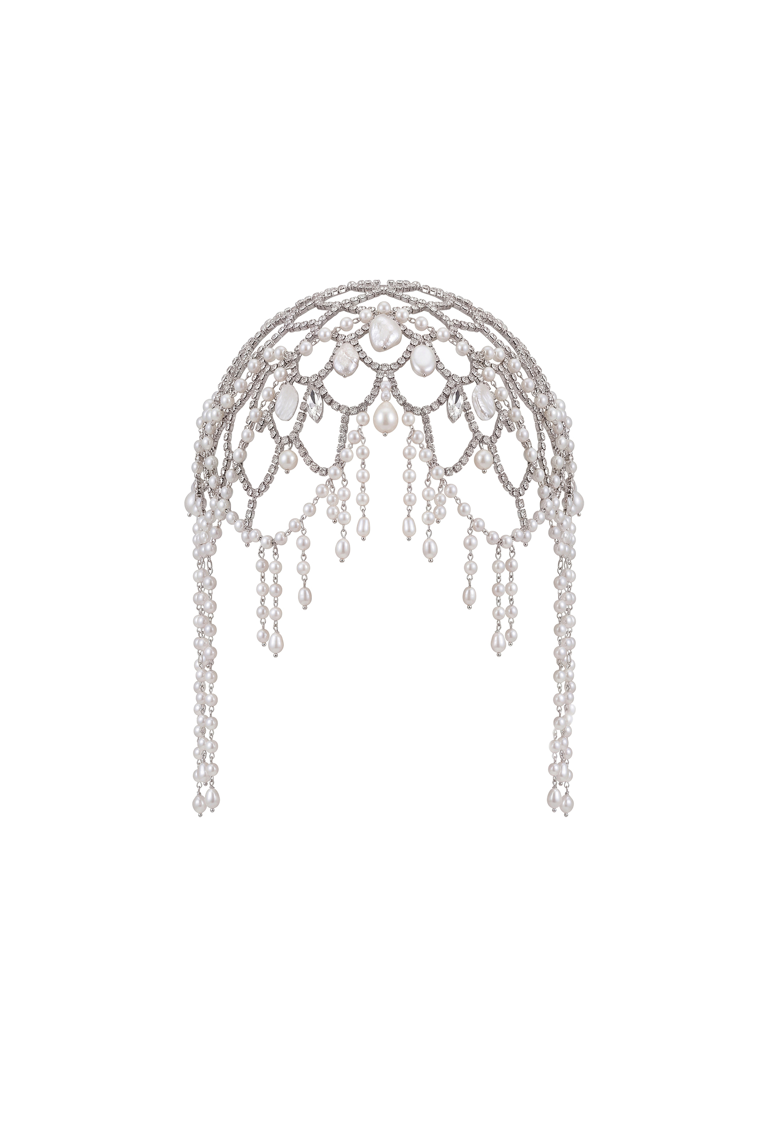 Uareni Vintage Pearl Rhinestone Fringe Head Piece