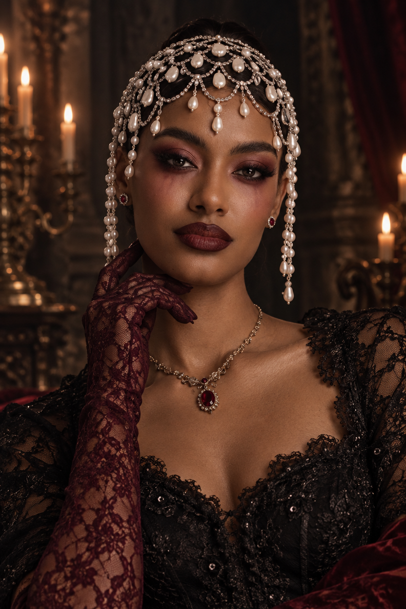Uareni Vintage Pearl Rhinestone Fringe Head Piece