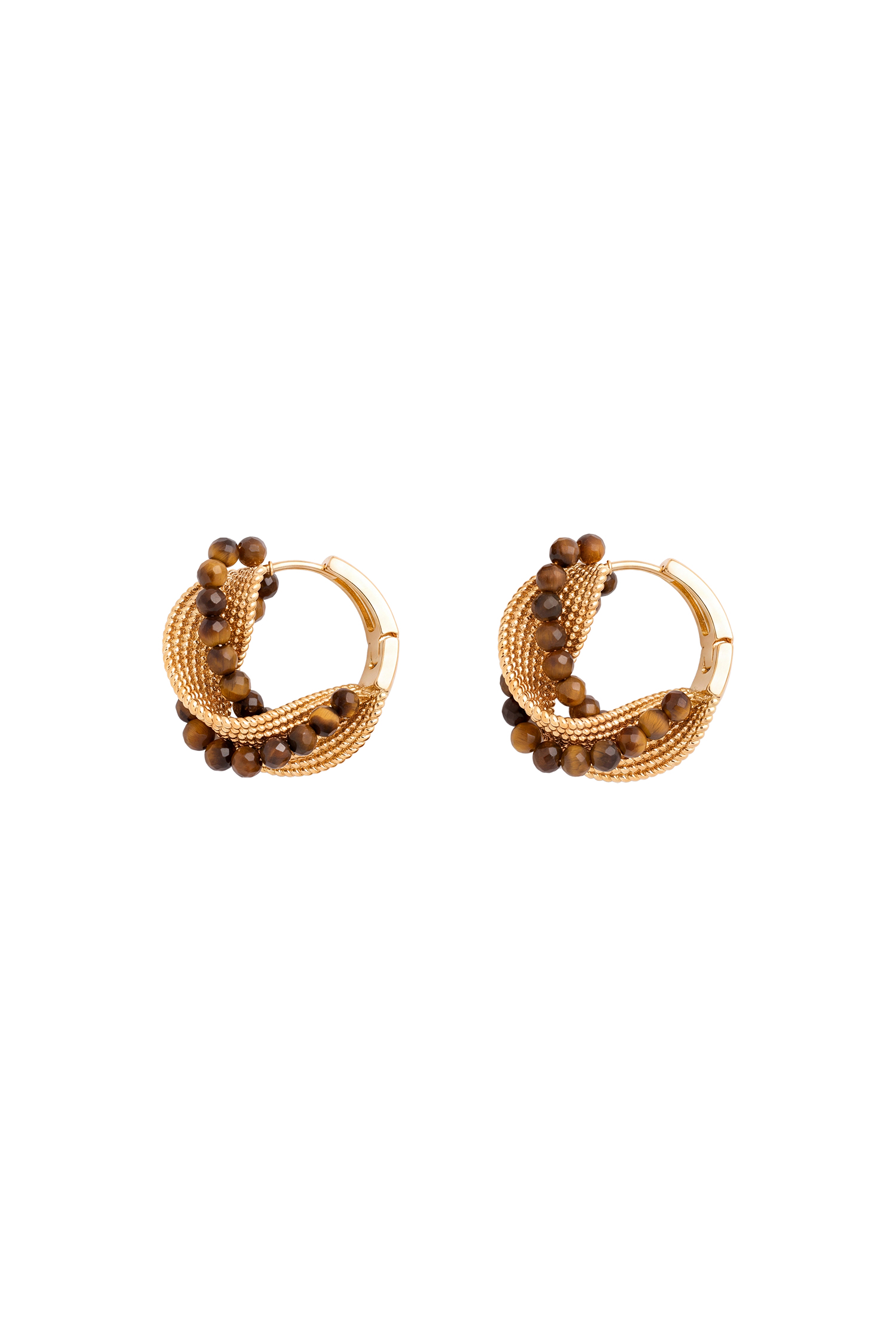 Peyson Vintage Tiger Eye Bead Woven Gold‑Tone Hoop Earrings