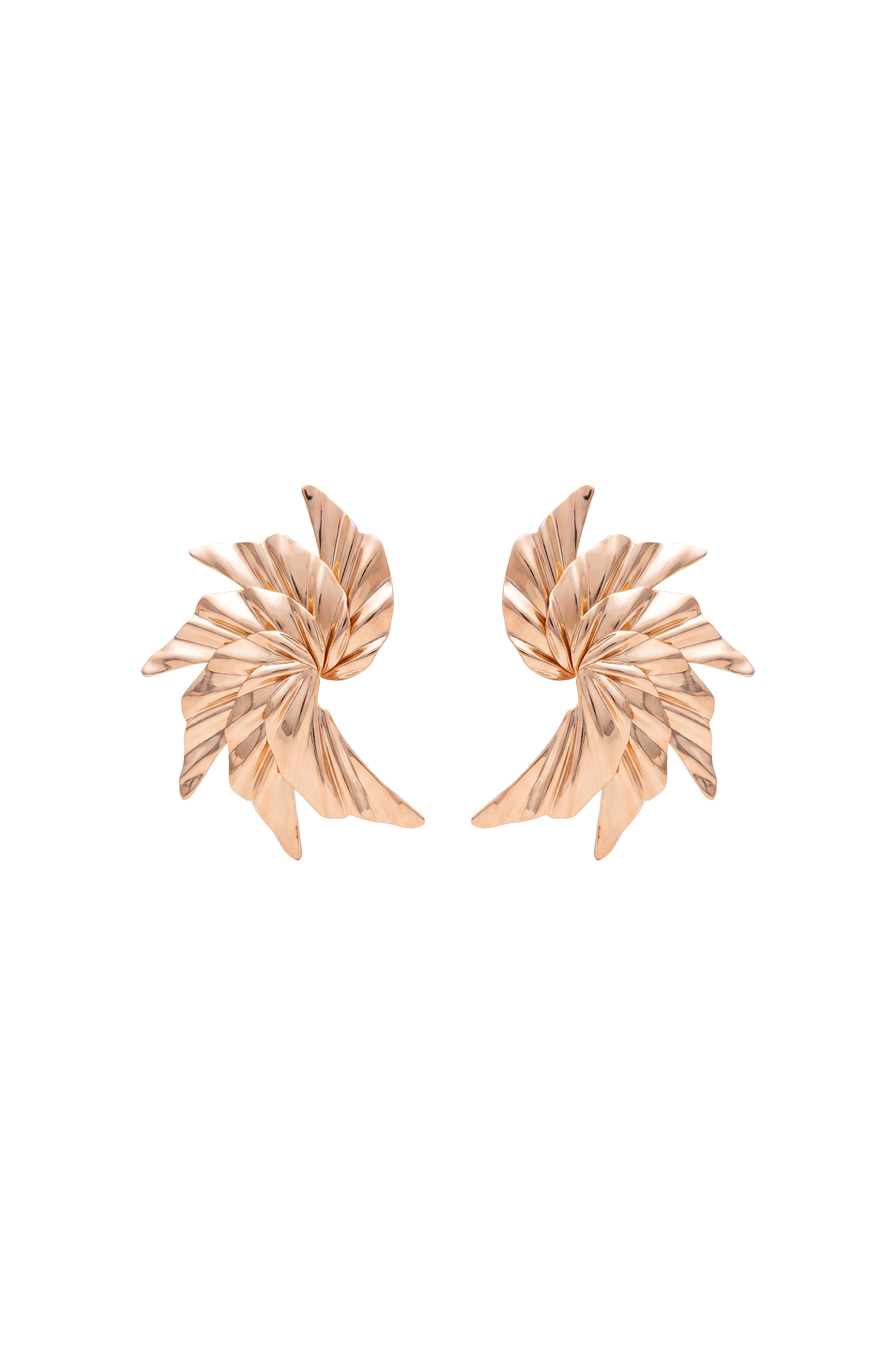 Doris Statement Crinkled Metal Butterfly Wing Gold Tone Earrings