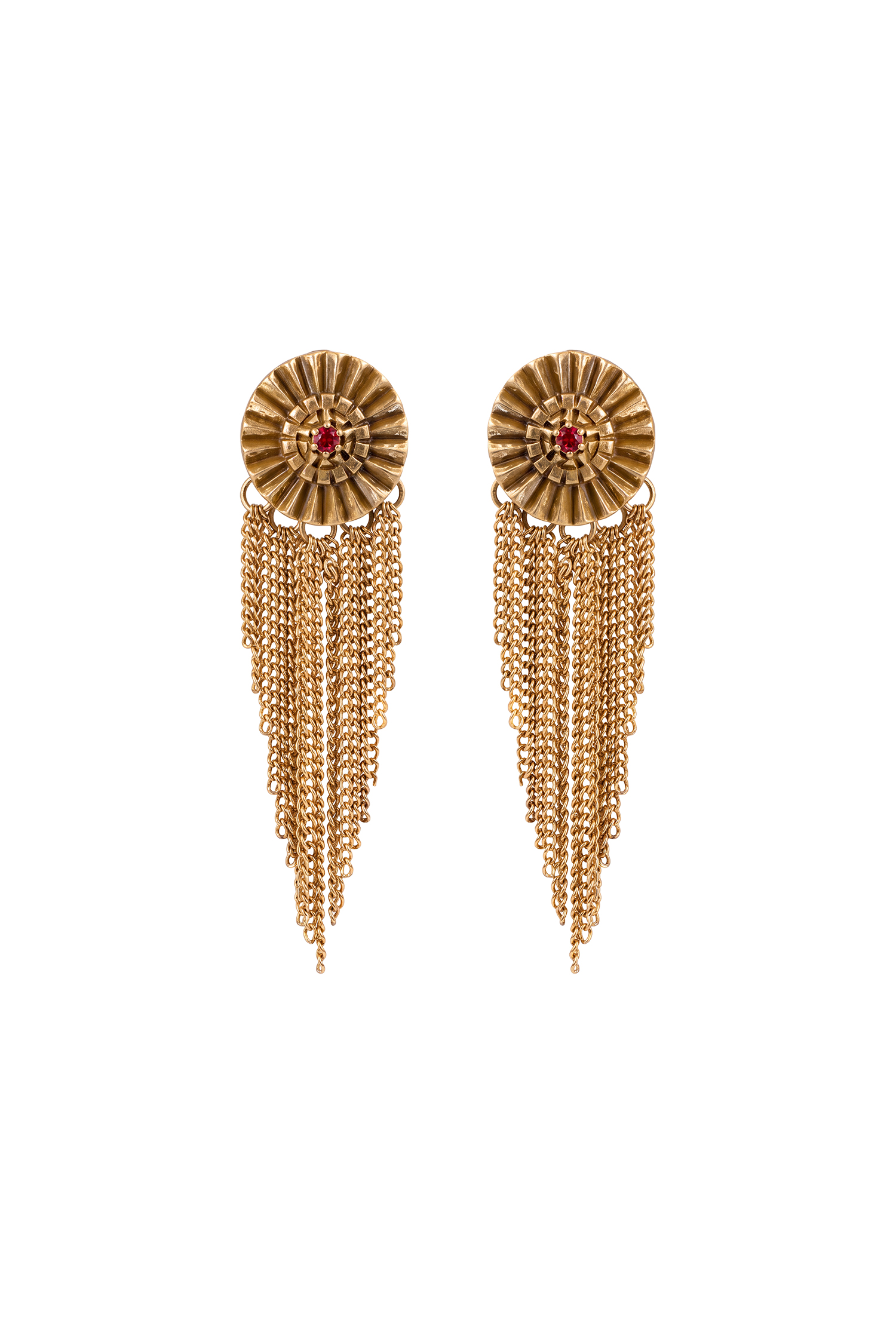 Turey Vintage Sunburst Chain Tassel Earrings