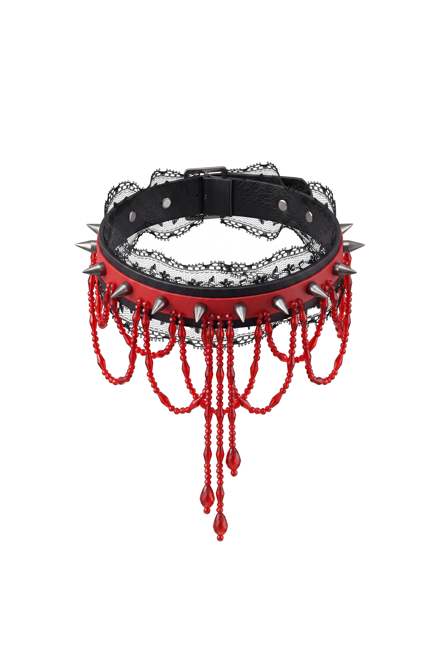 Jellay Dark Lace Spike Beaded Tassel Necklace