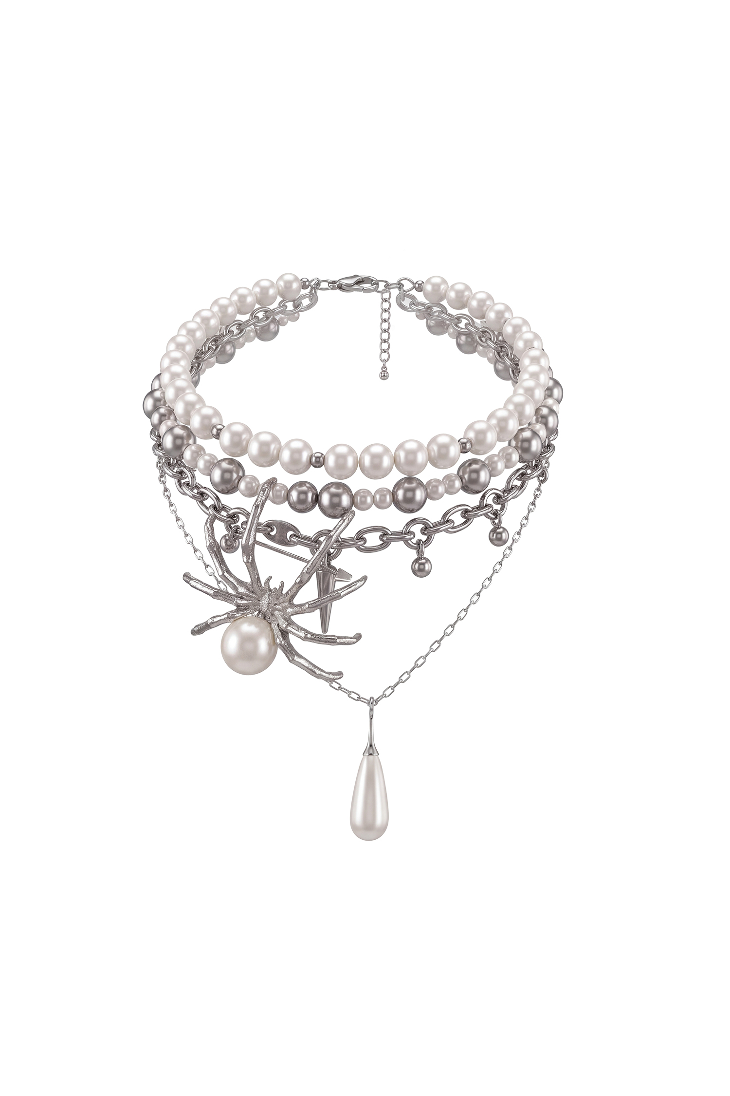 Valentina Gothic Spider Pearl Teardrop Multi Layer Necklace