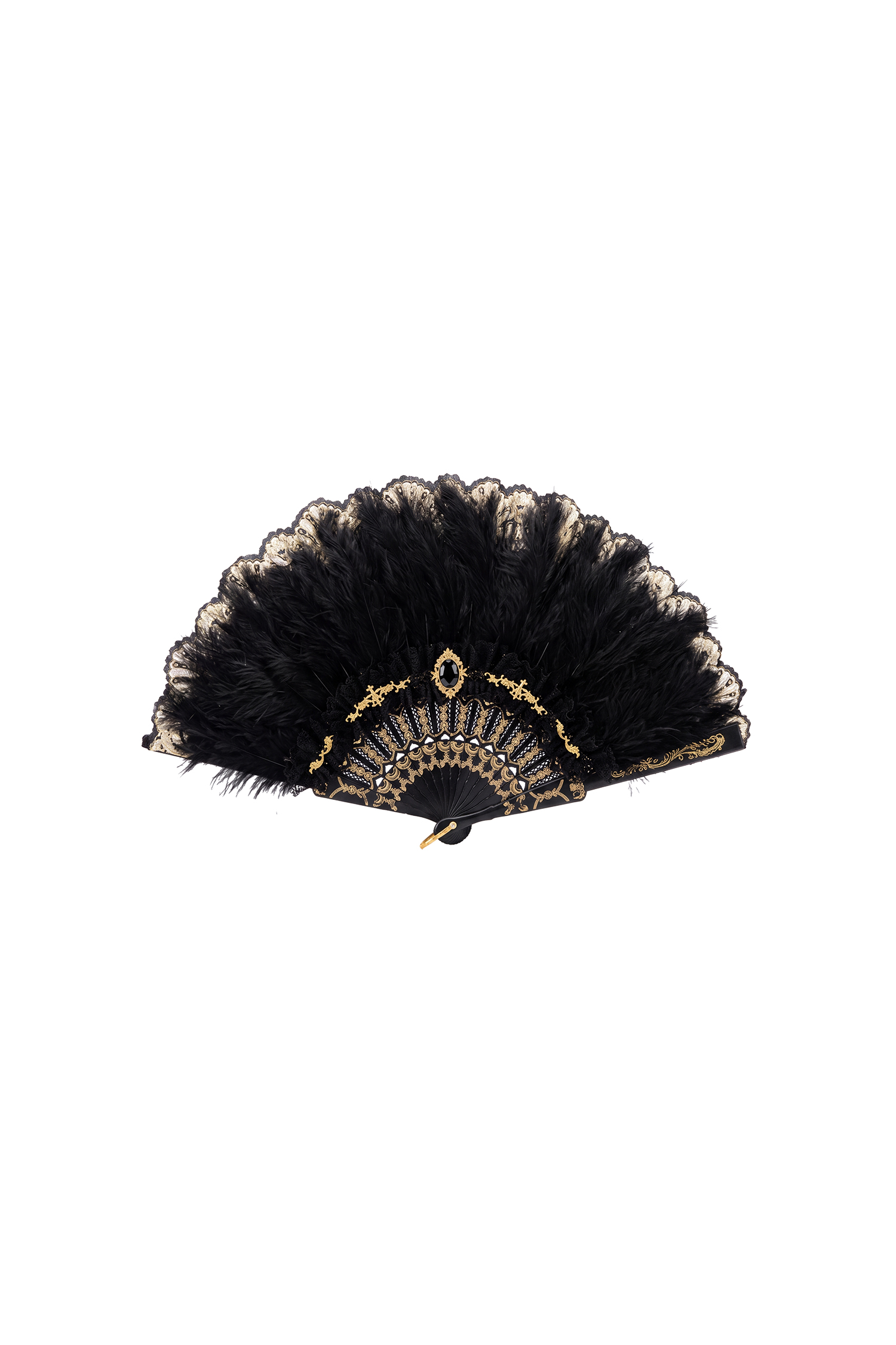 Elza Vintage Lace Feather Gem Embellished Folding Fan