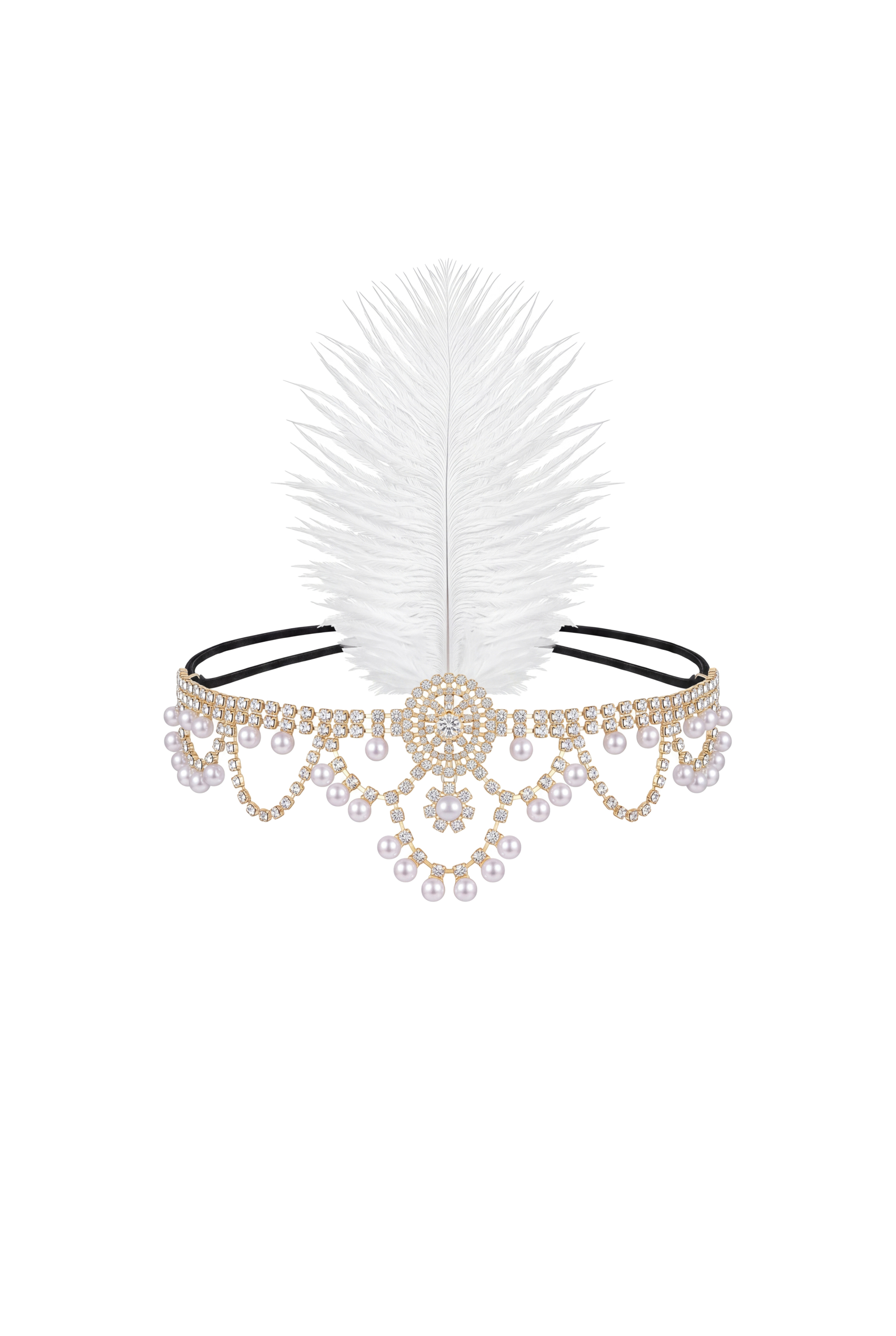 Prunella Feather Pearl Rhinestone Headpiece