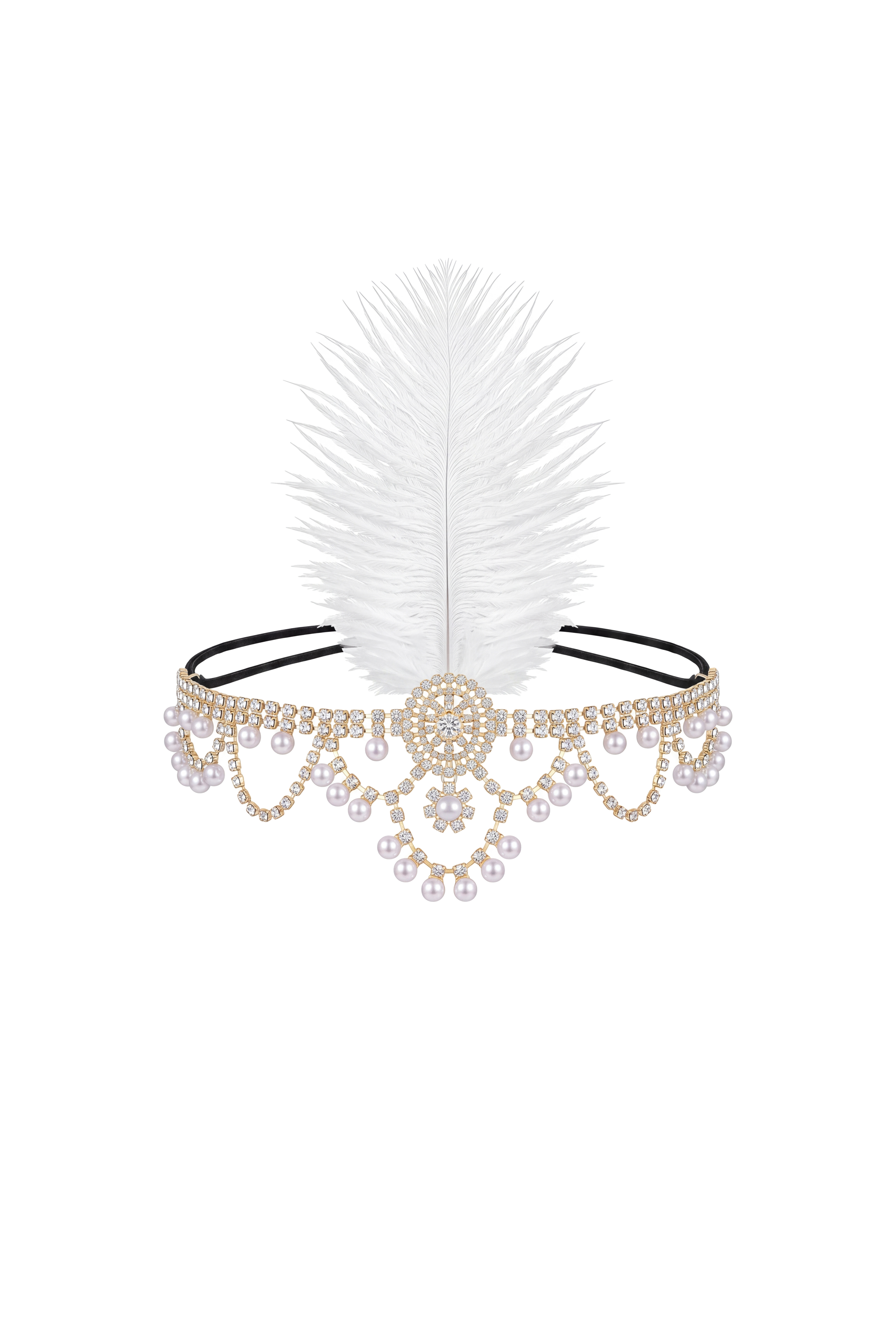 Prunella Feather Pearl Rhinestone Headpiece