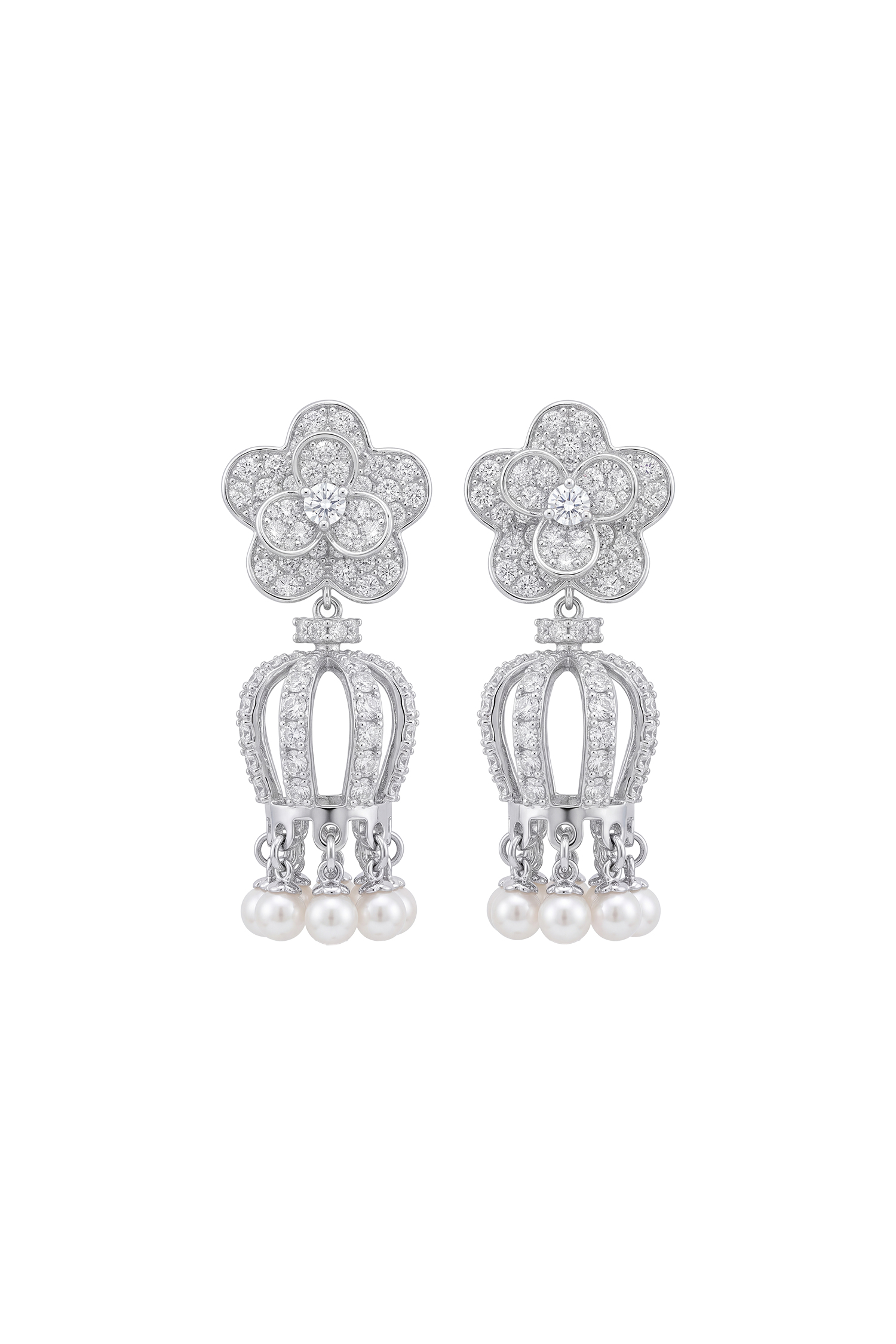 Irregular Floral Cluster Crown Pearl  Earrings