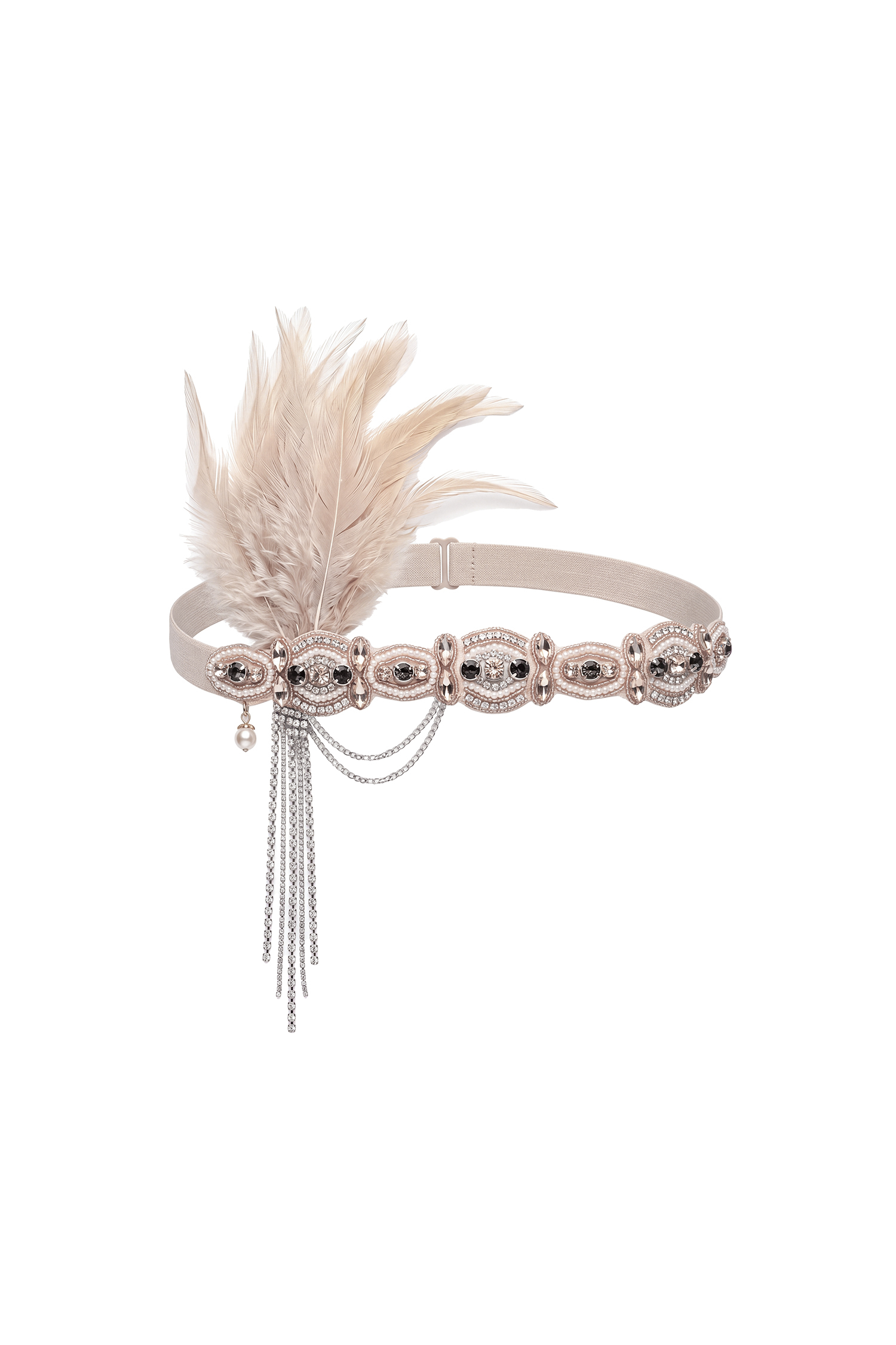 Luysa Gatsby Pearl Crystal Feather Headband