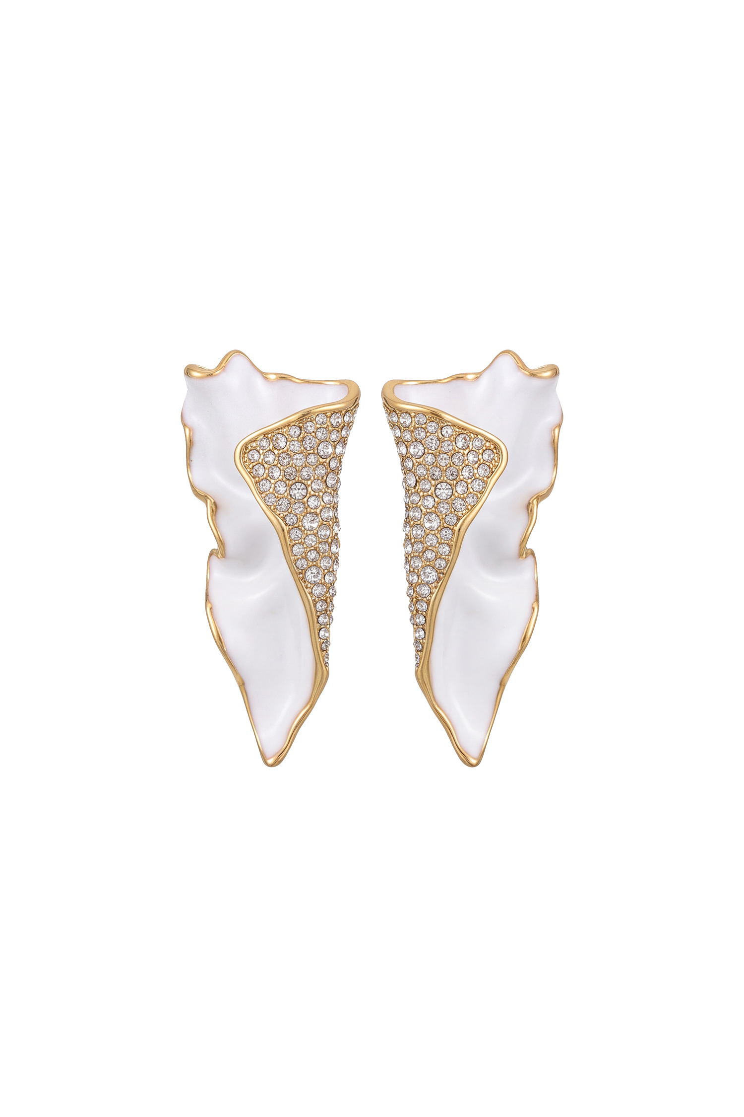 Hayden Gold Textured Pavé Crystal Milky White Sculptural Earrings