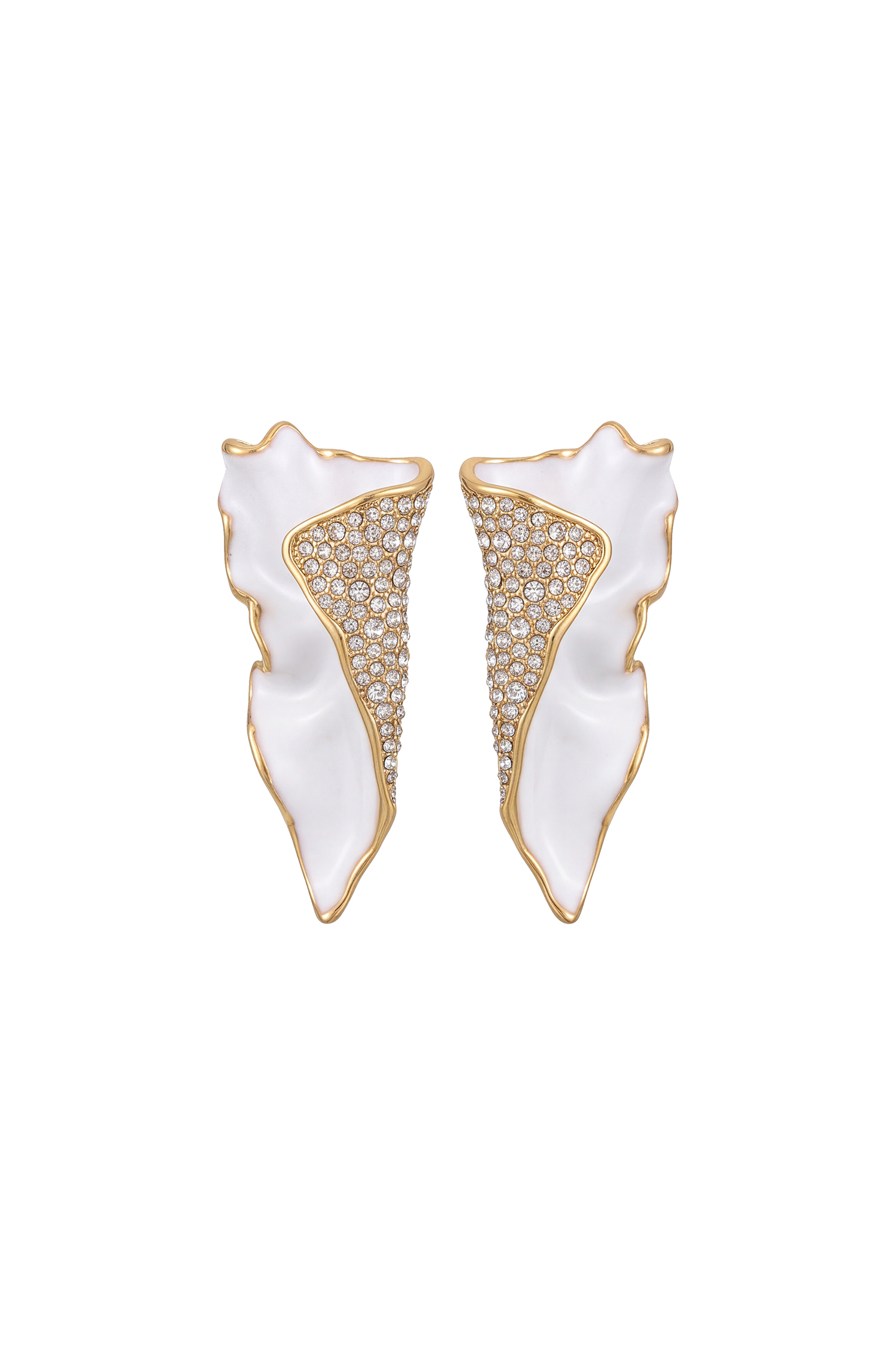 Hayden Gold Textured Pavé Crystal Milky White Sculptural Earrings