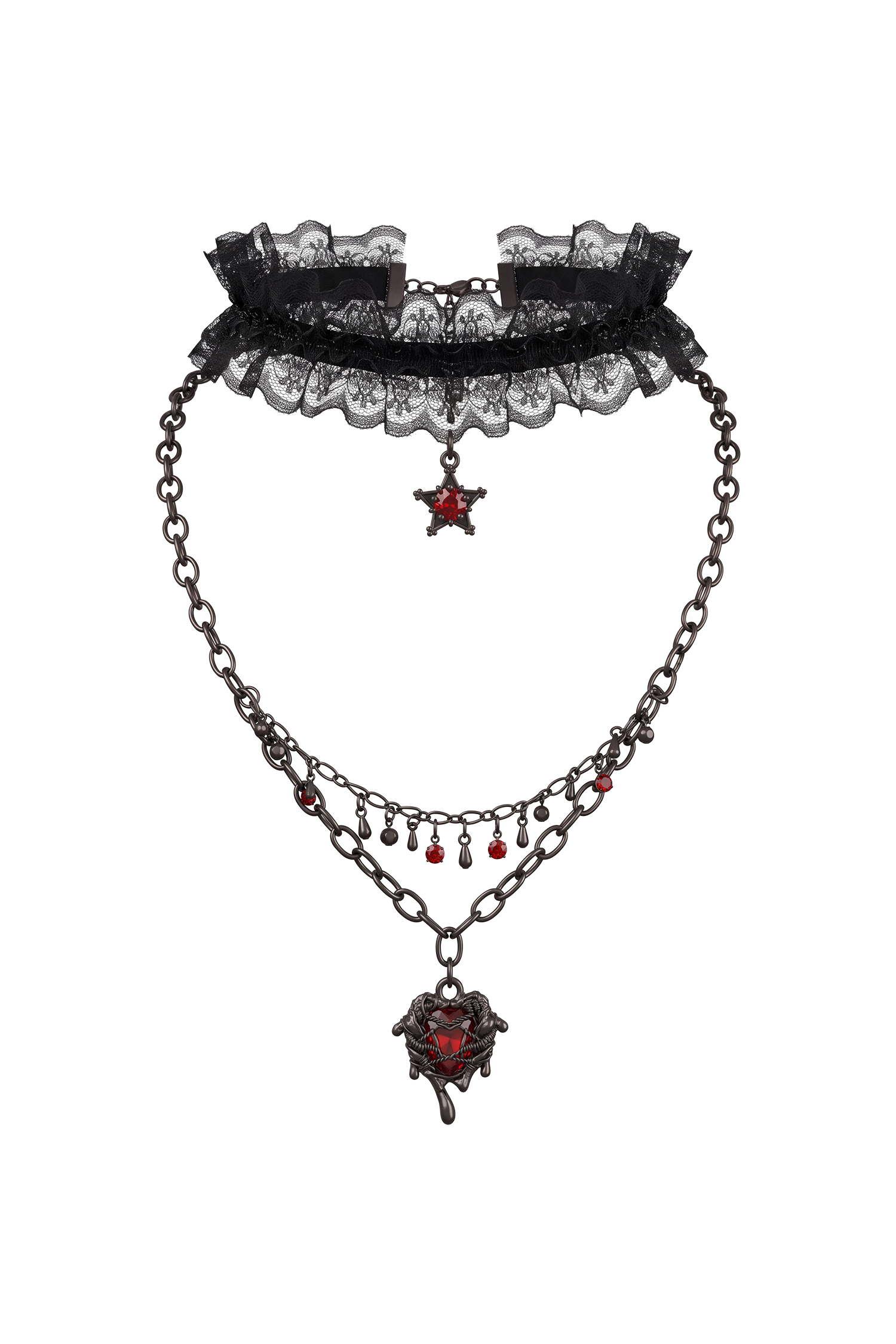 Izara Lace Thorn Red Heart Multi‑Layer Choker
