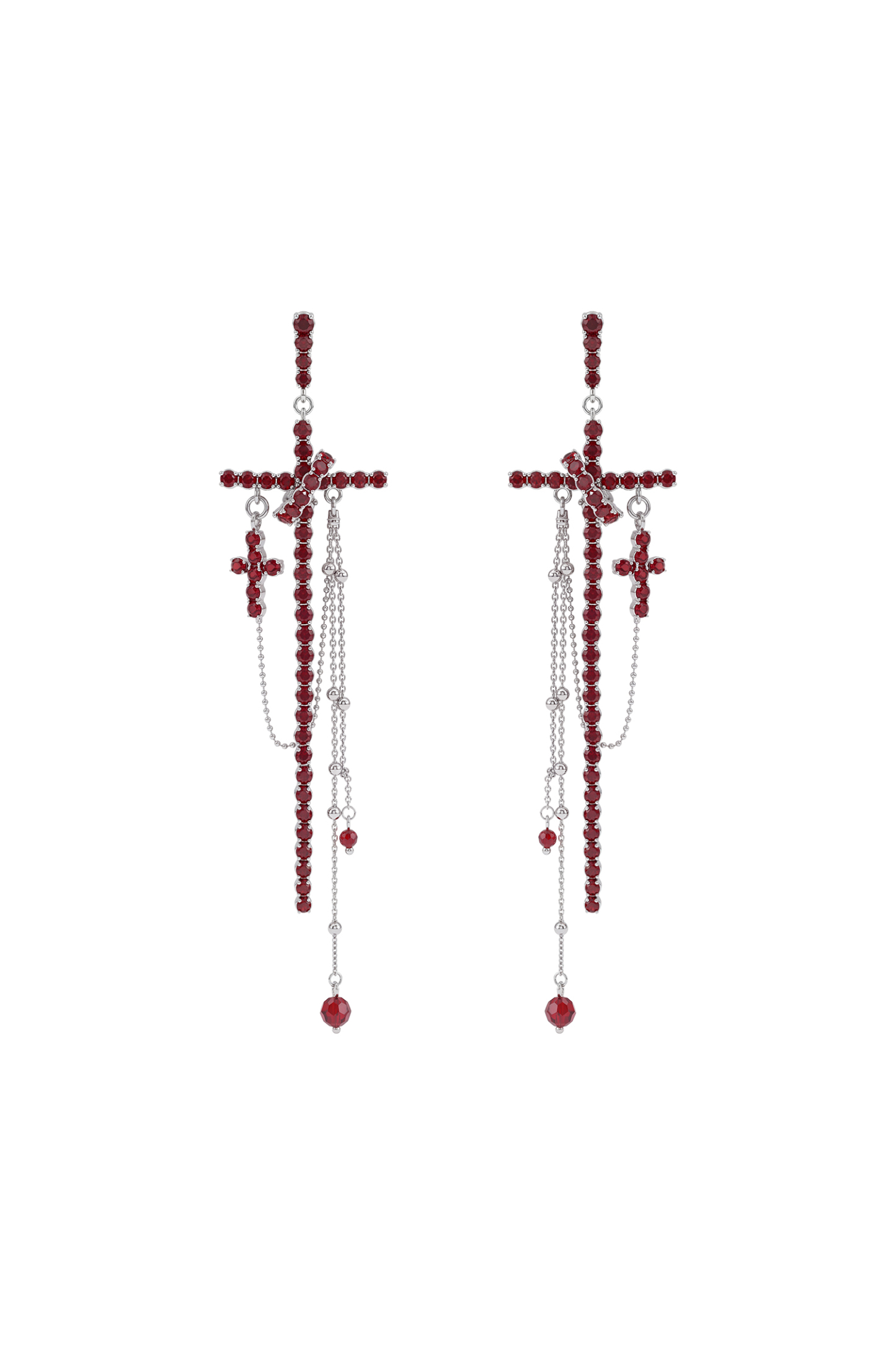 Subra Cross Red Rhinestone Tassel Earrings
