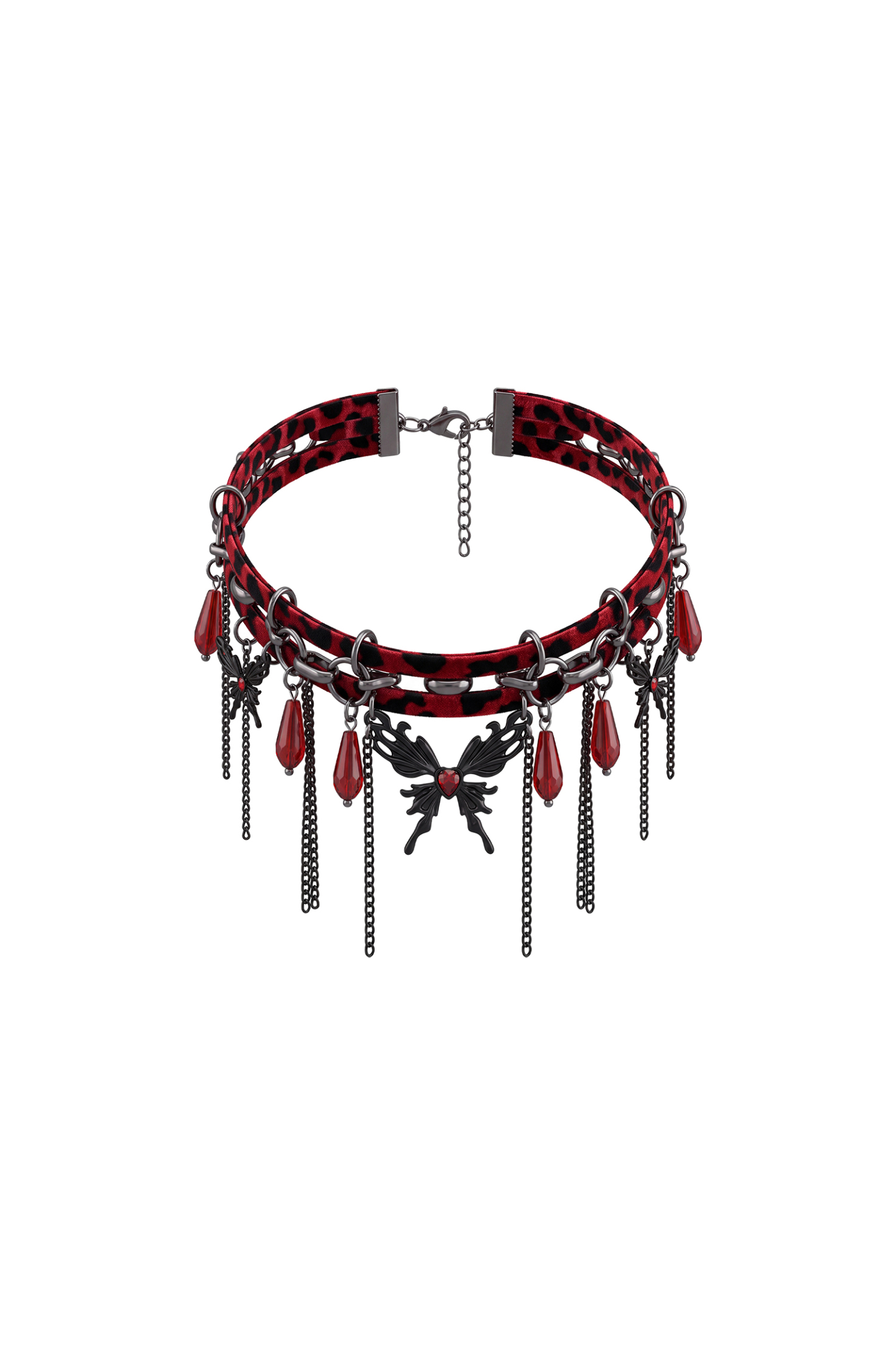 Ymmi Red Black Leopard Butterfly Tassel Choker