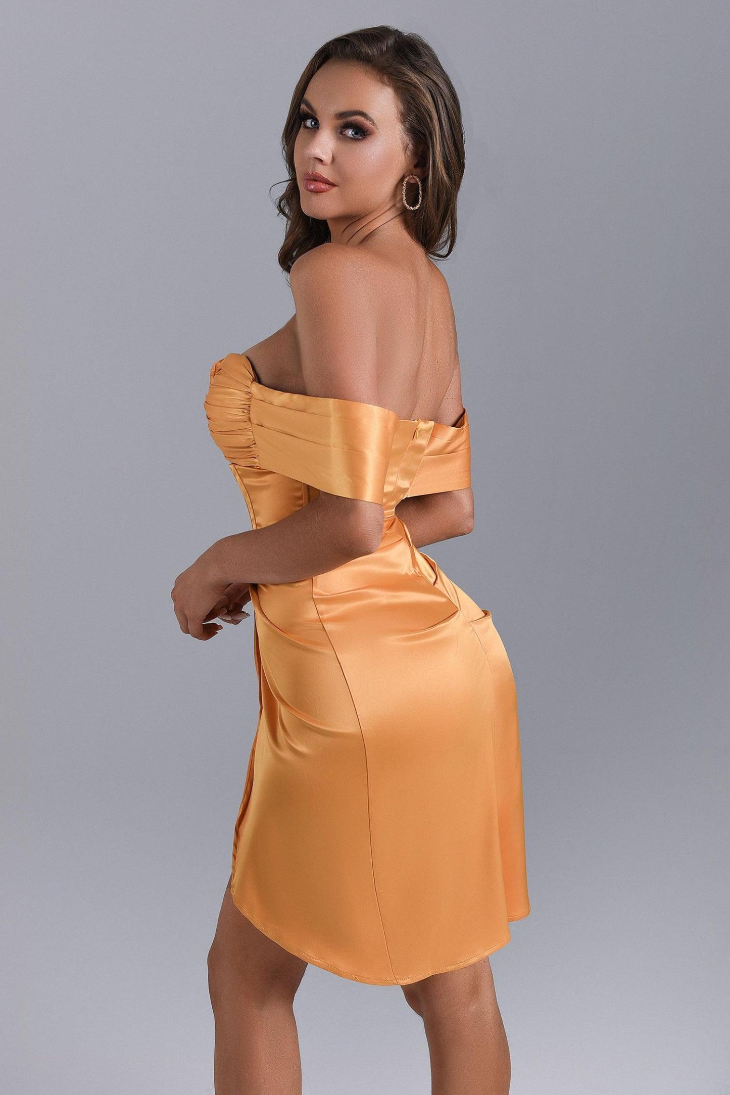 Alexa Off Shoulder Corset Mini Dress - Yellow - Bellabarnett