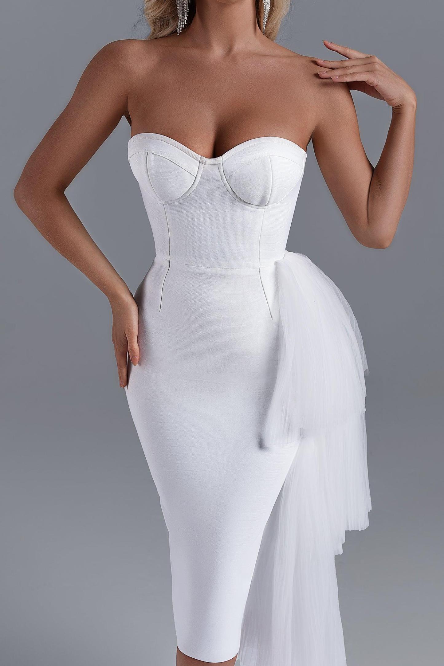 Alika Midi Bandage Dress - White - Bellabarnett