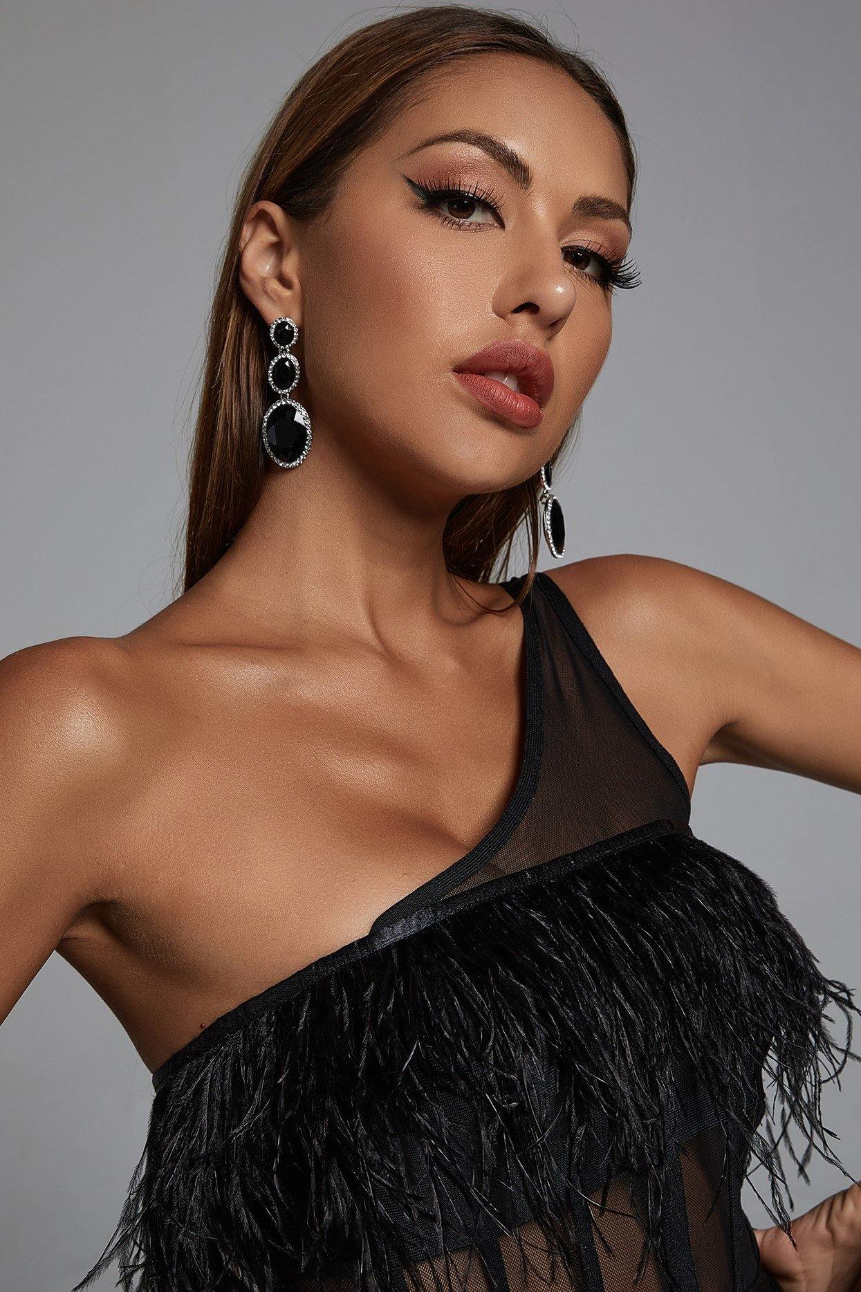 Alyna Diamante Drop Earrings - Black - Bellabarnett